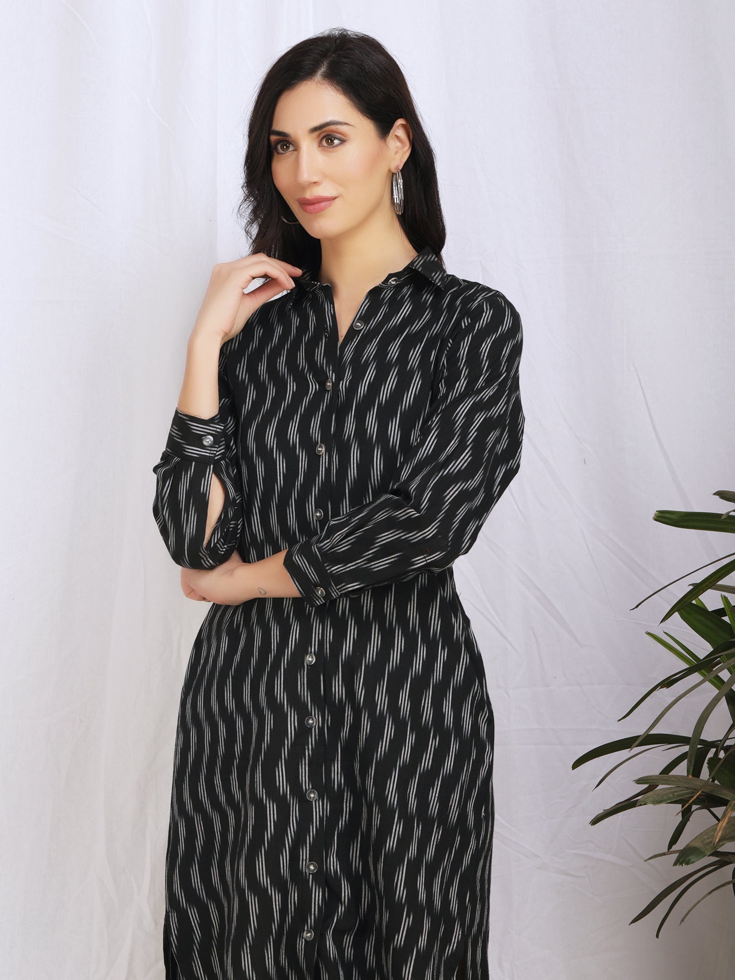 Black Ikat cotton full sleeve dress