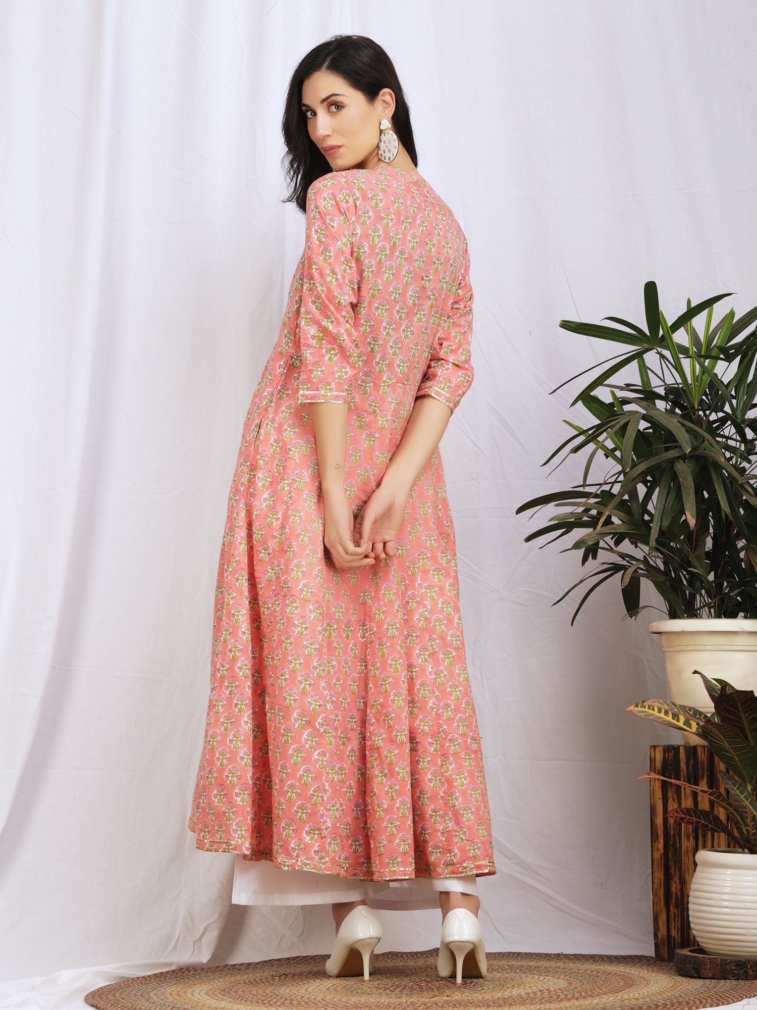 Pink Co-ord Anarkali Cotton Kurta with Pants