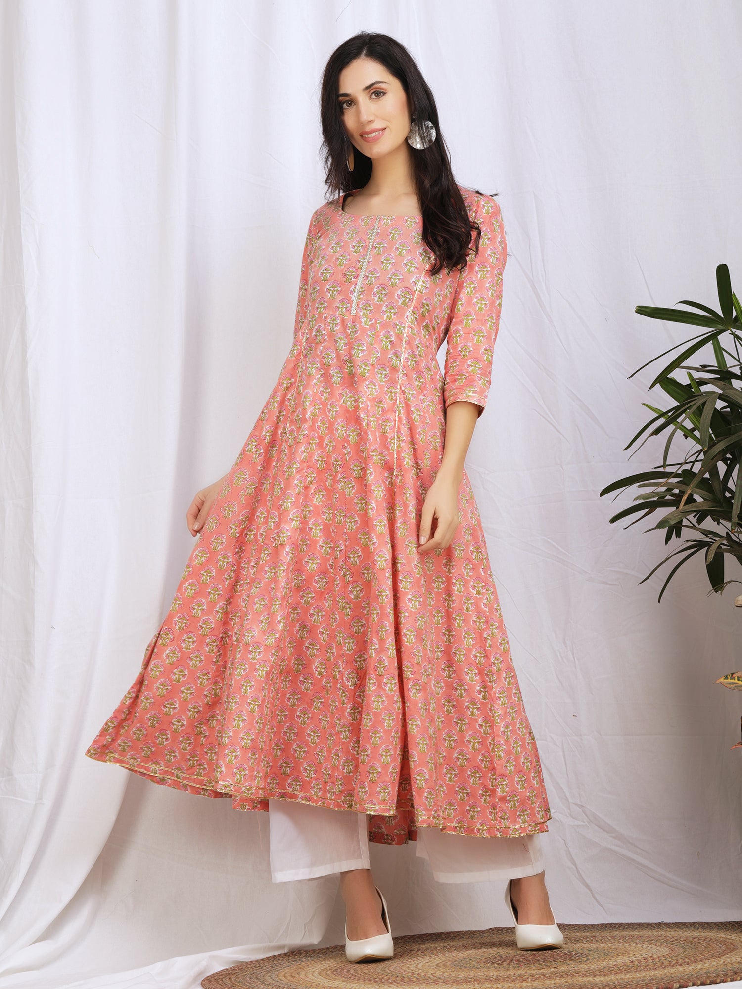 Peach Pink Anarkali Coord Set