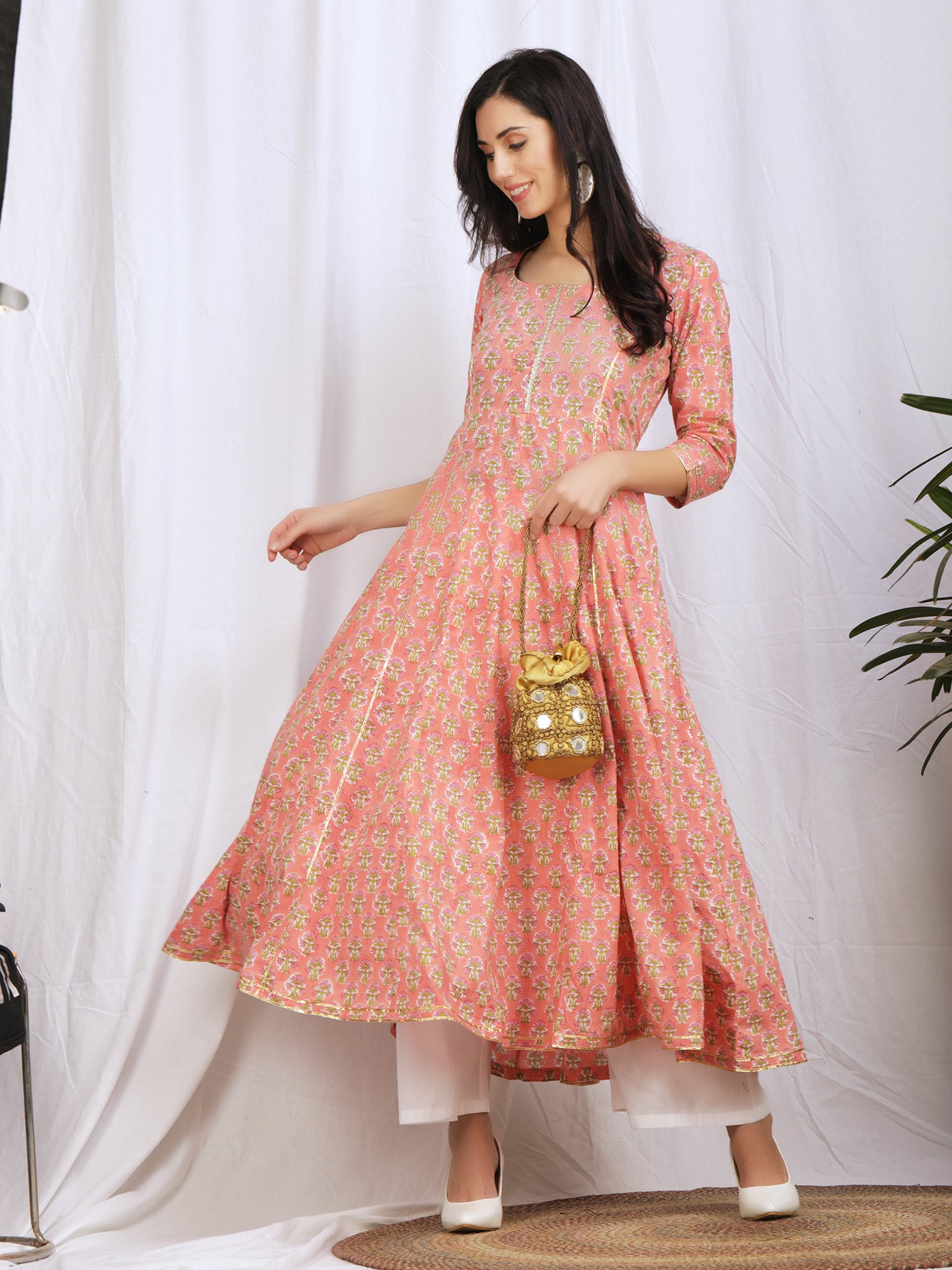Peach Pink Anarkali Kurta with Palazzo Pants