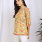 Pastel Yellow Blockprint pure cotton top for women