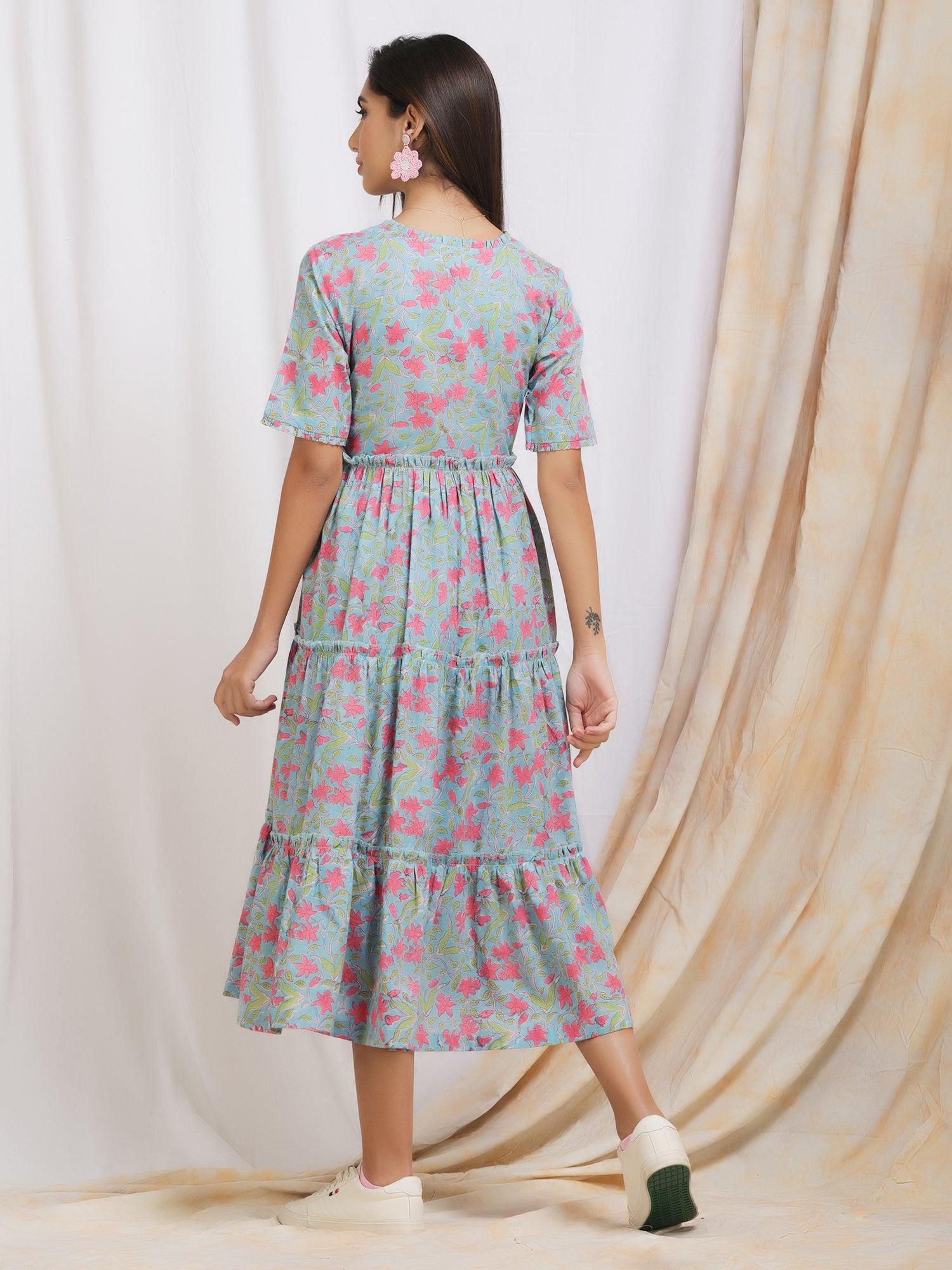 Blue floral cotton dress