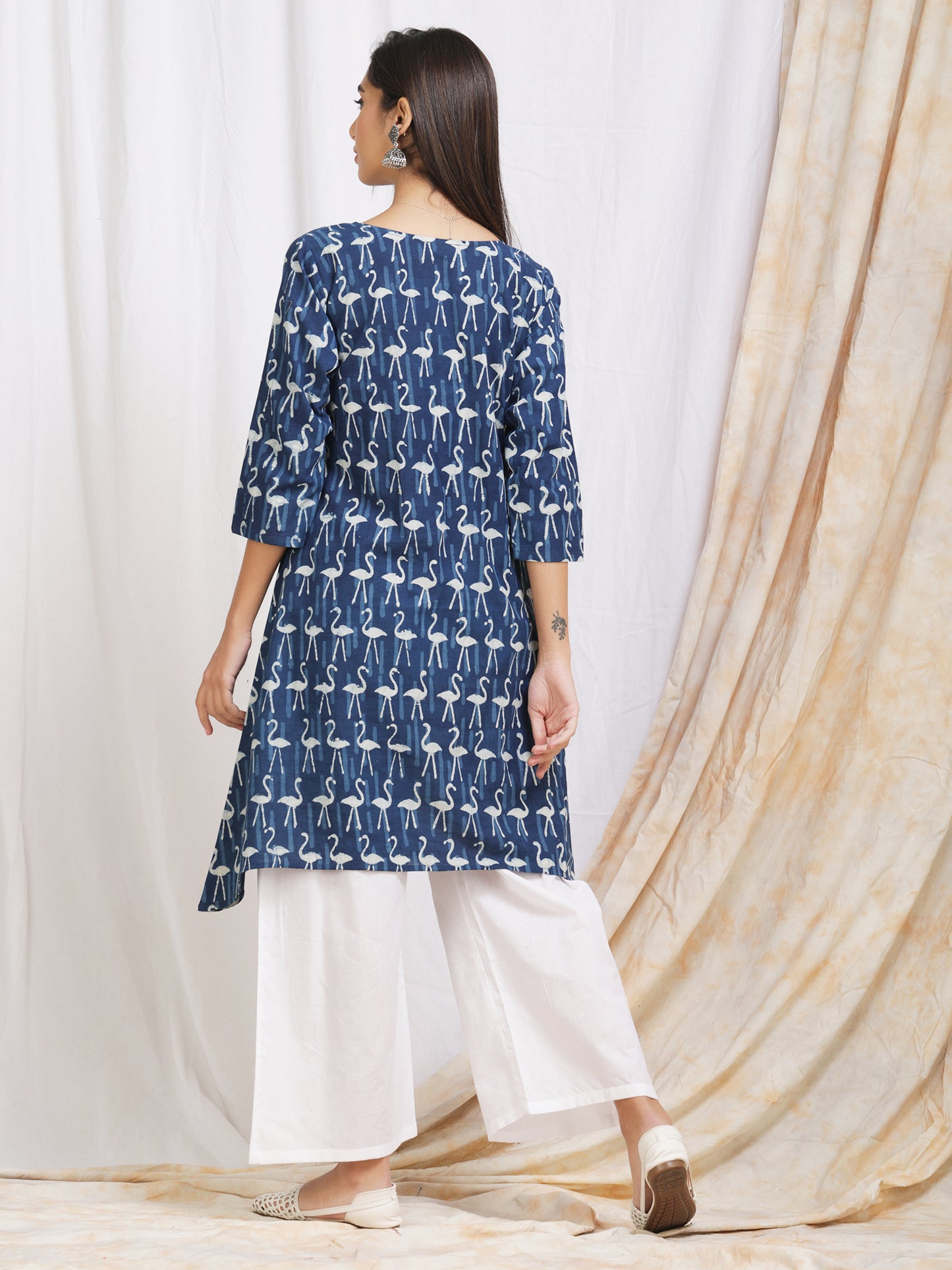 Flamingo Print Indigo color Cotton Kurta for women