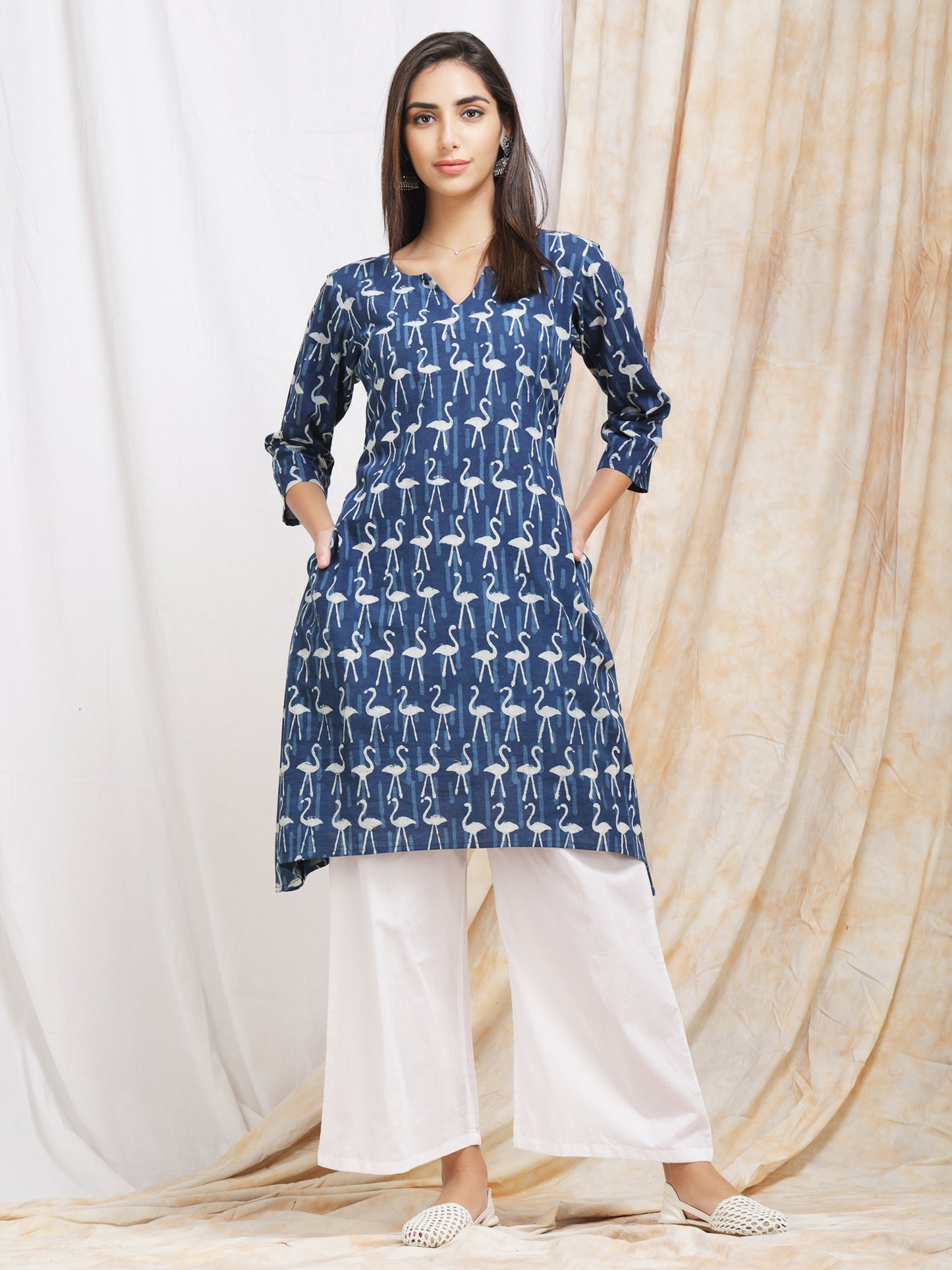 Natural Indigo Cotton Kurti by Darzaania