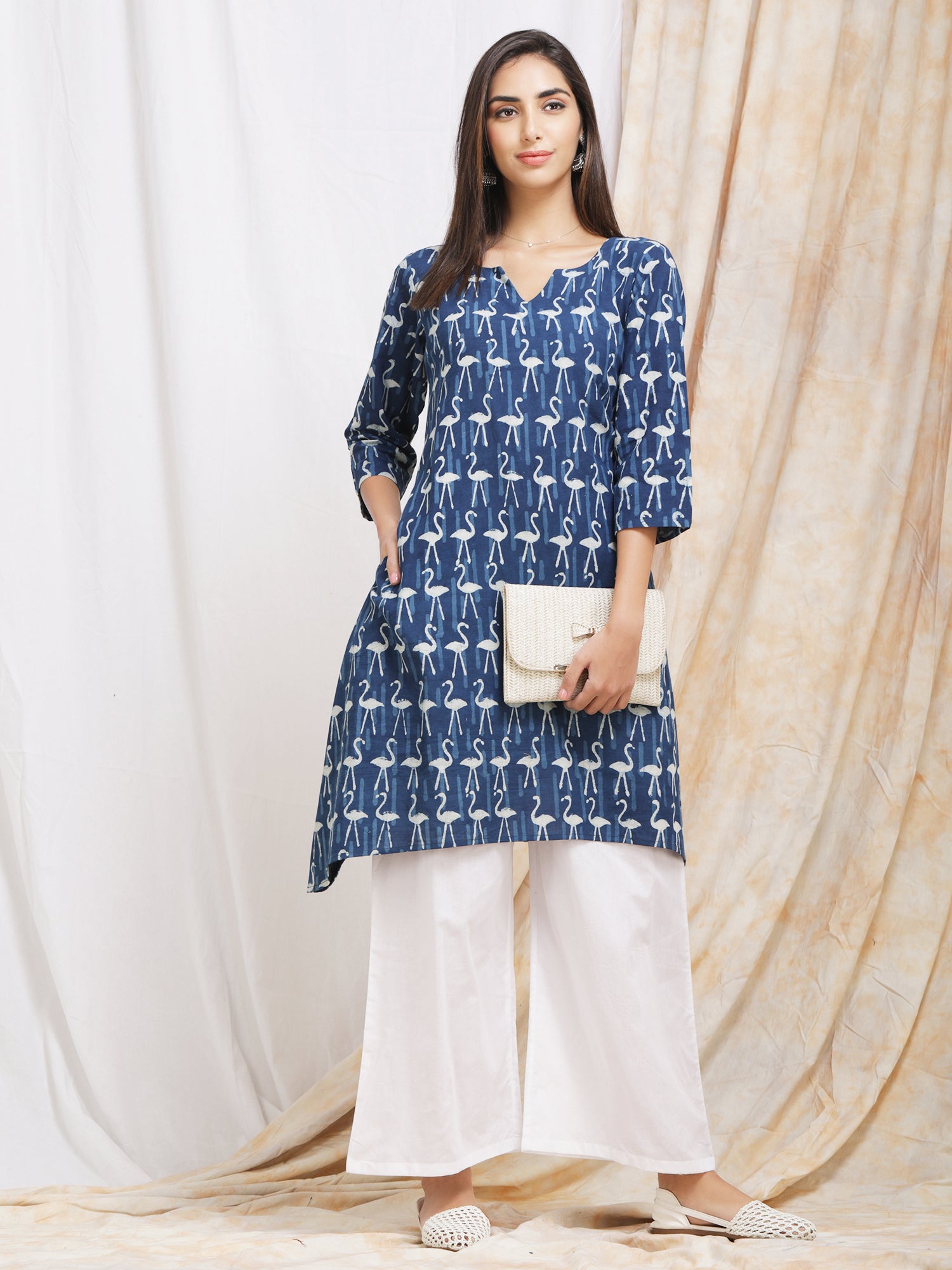 Natural Indigo Handblocked Cotton Kurtis for Women