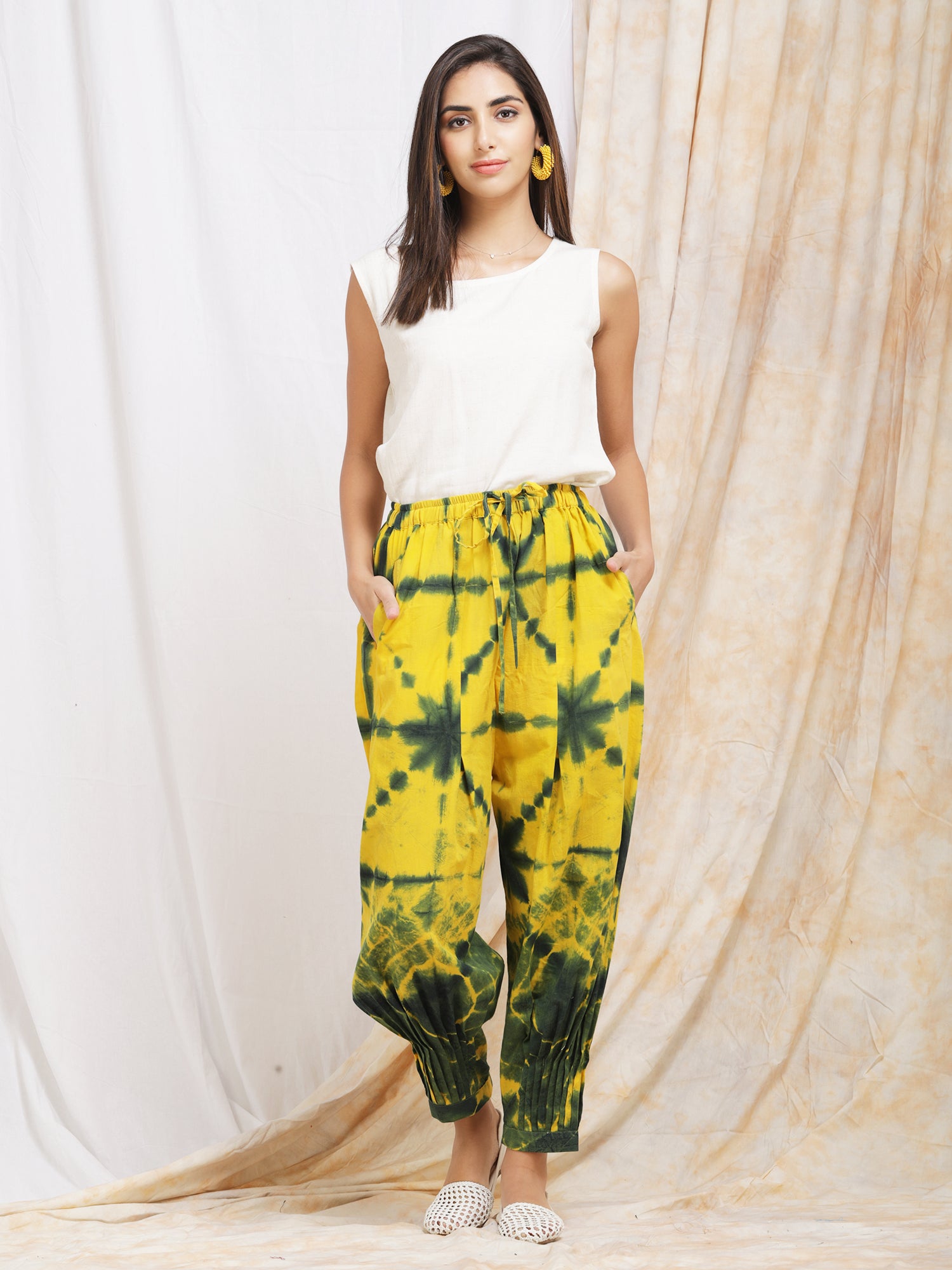 Clamp Dyed Yellow Harem Pants