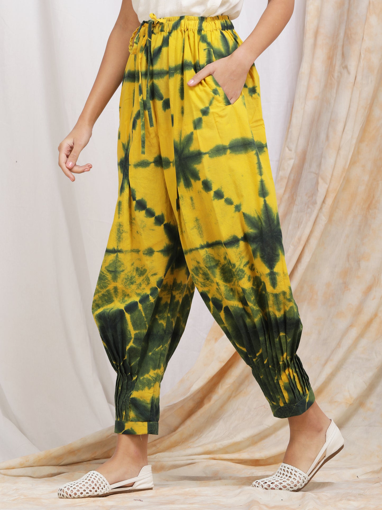 Clamp Dyed Yellow Harem Pants