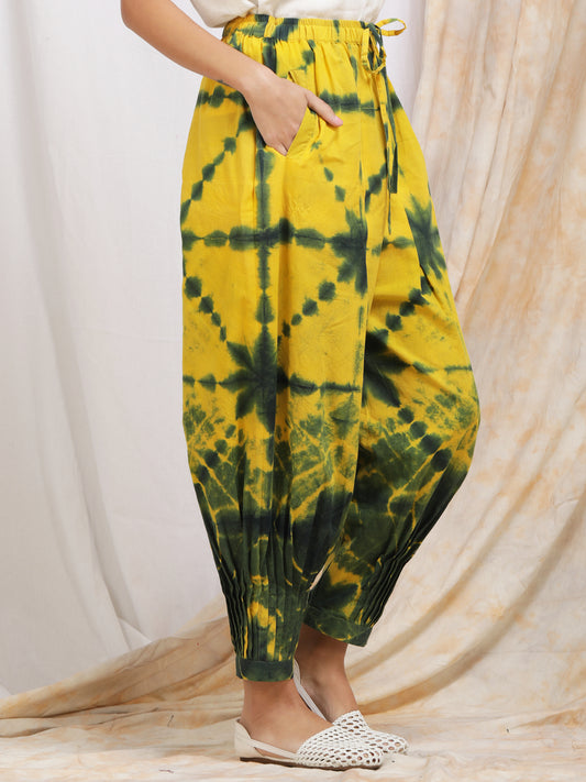Clamp Dyed Cotton Harem Pants