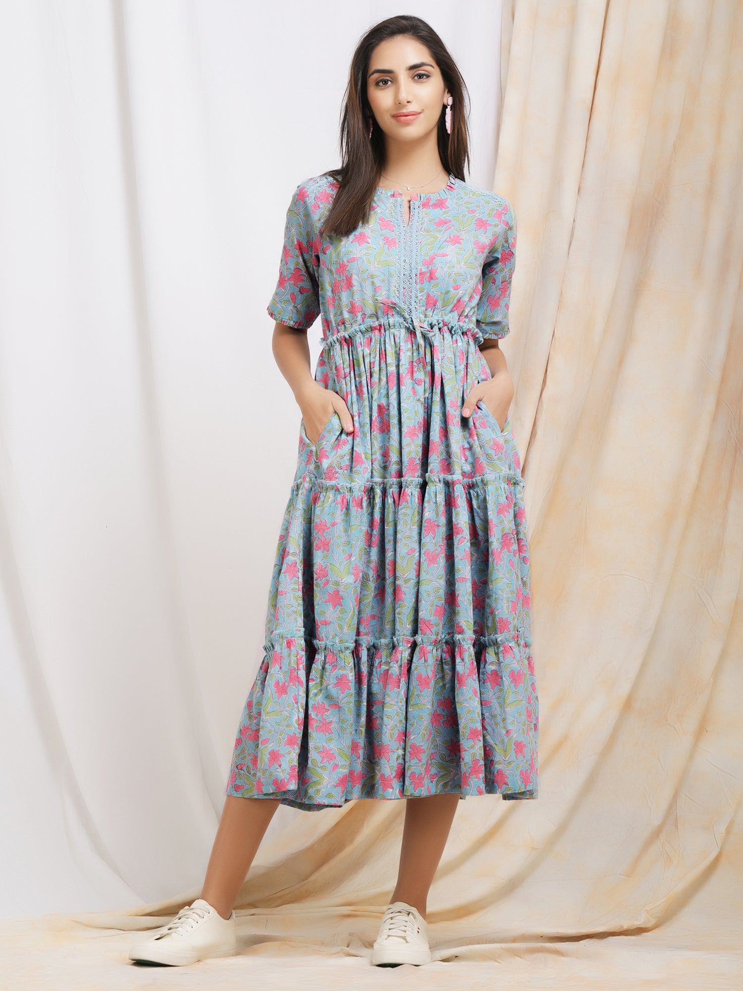 pink flowers cotton dress online