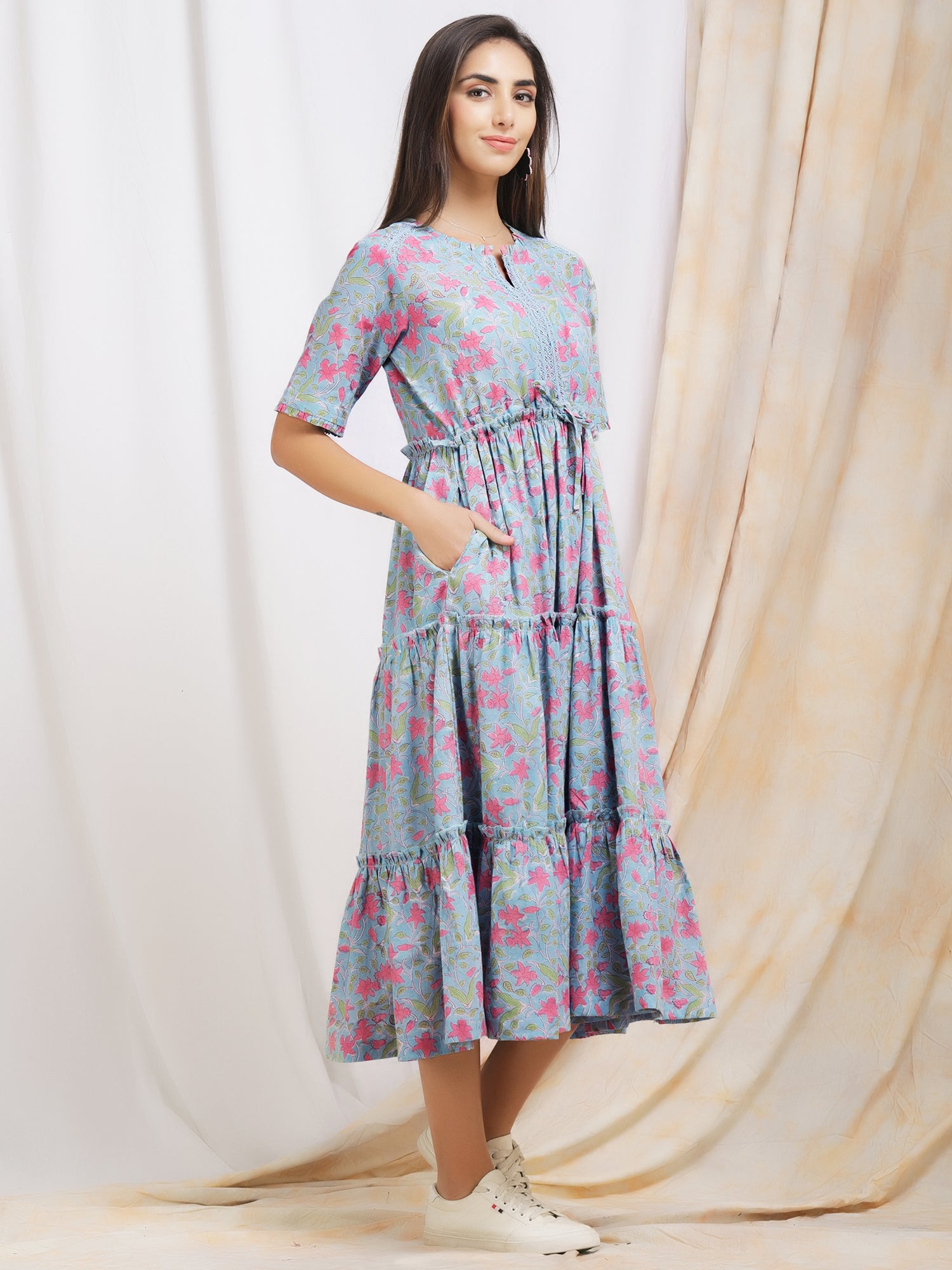 blue pure cotton long dress