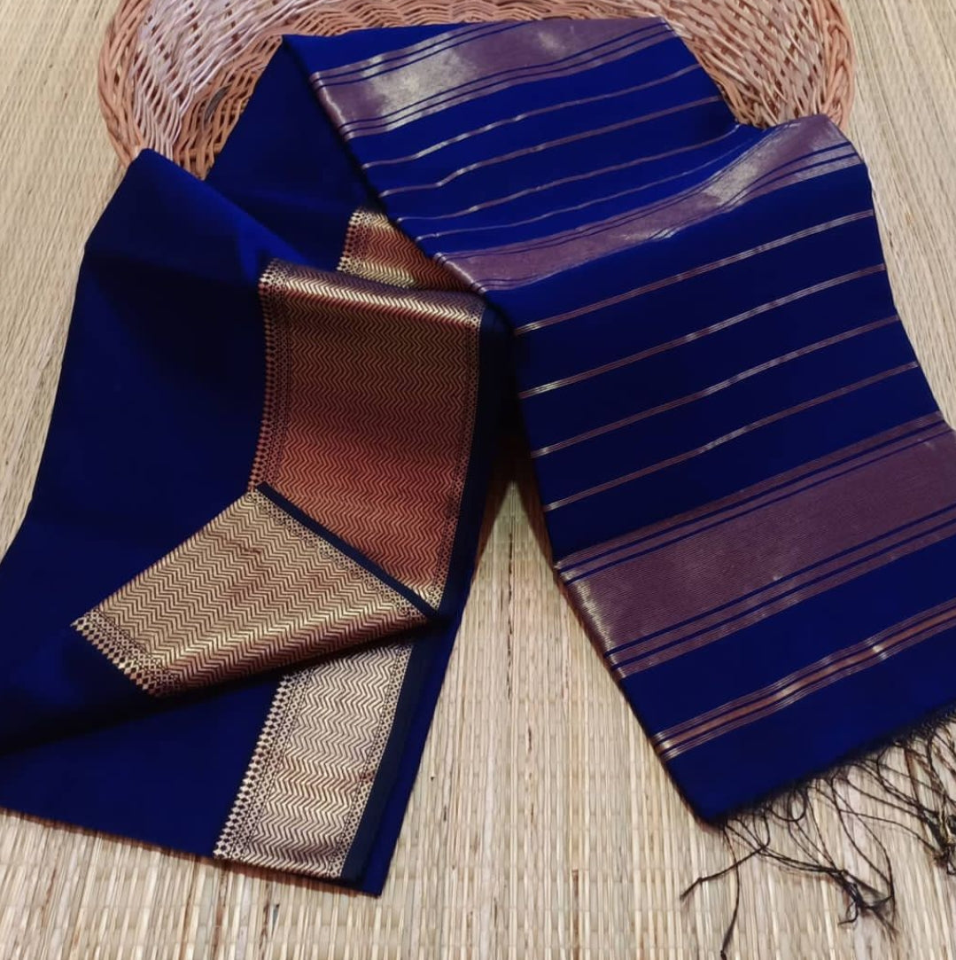 Maheshwari Blue Cotton Silk Saree