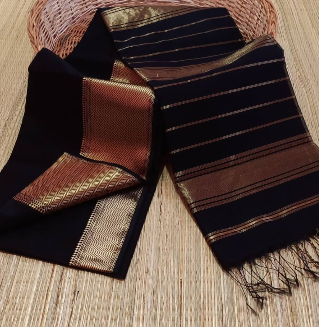 Black Cotton Silk saree online 