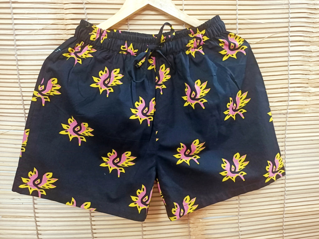 Black Ikat Cotton Shorts for Women