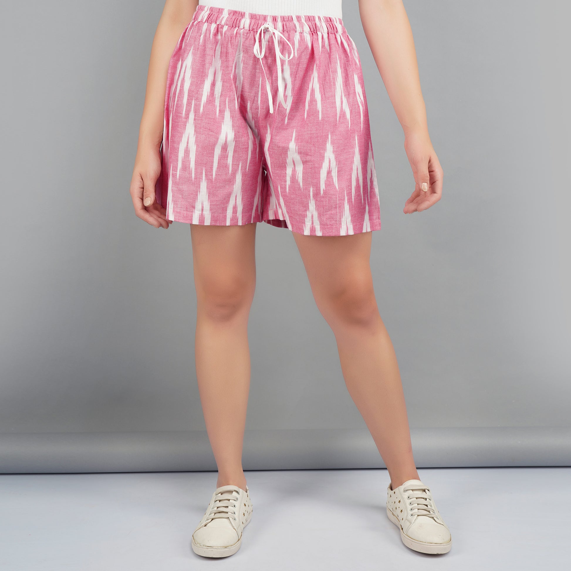 Pink Ikat Cotton Shorts for Women Online
