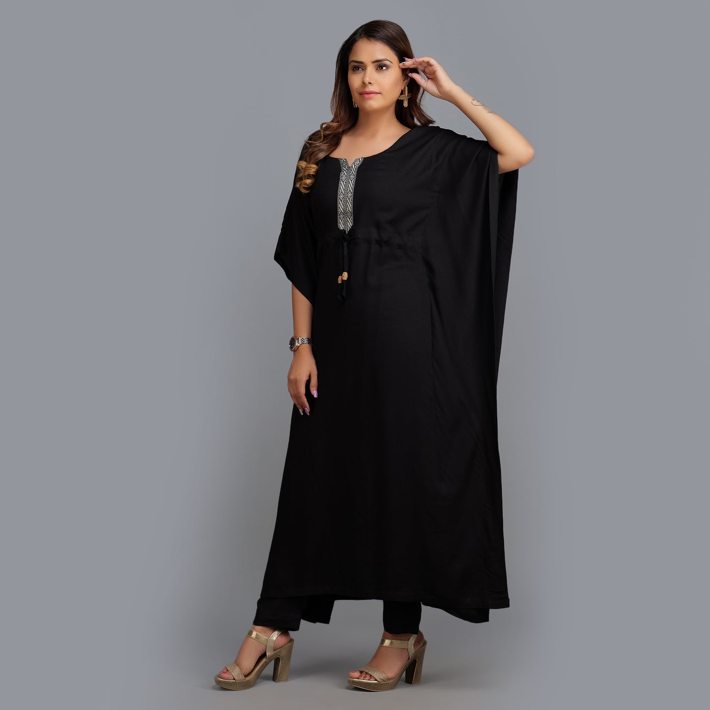 Darzaania Black Rayon Kaftan Set