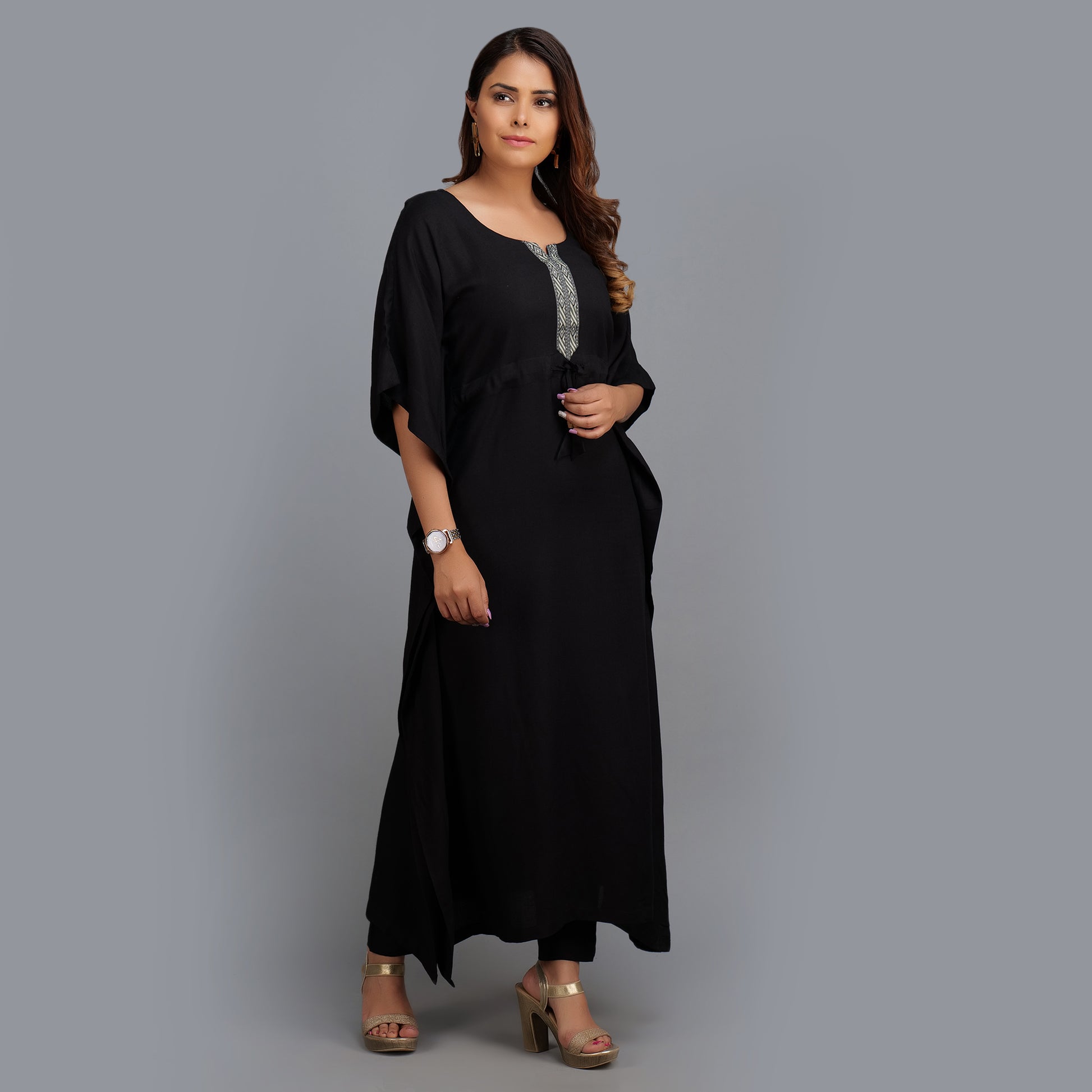 Darzaania Black Rayon Kaftan Set