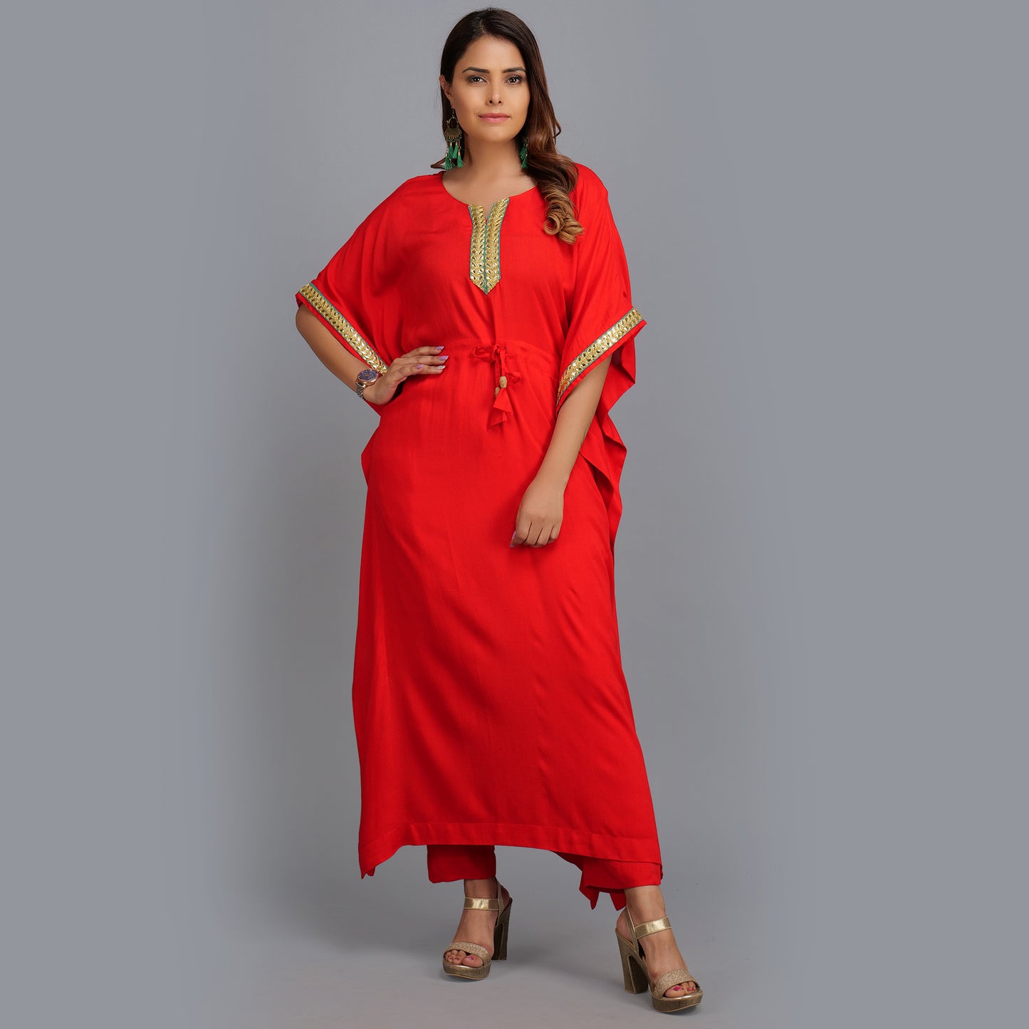 Red Kaftan Kurta Set Online