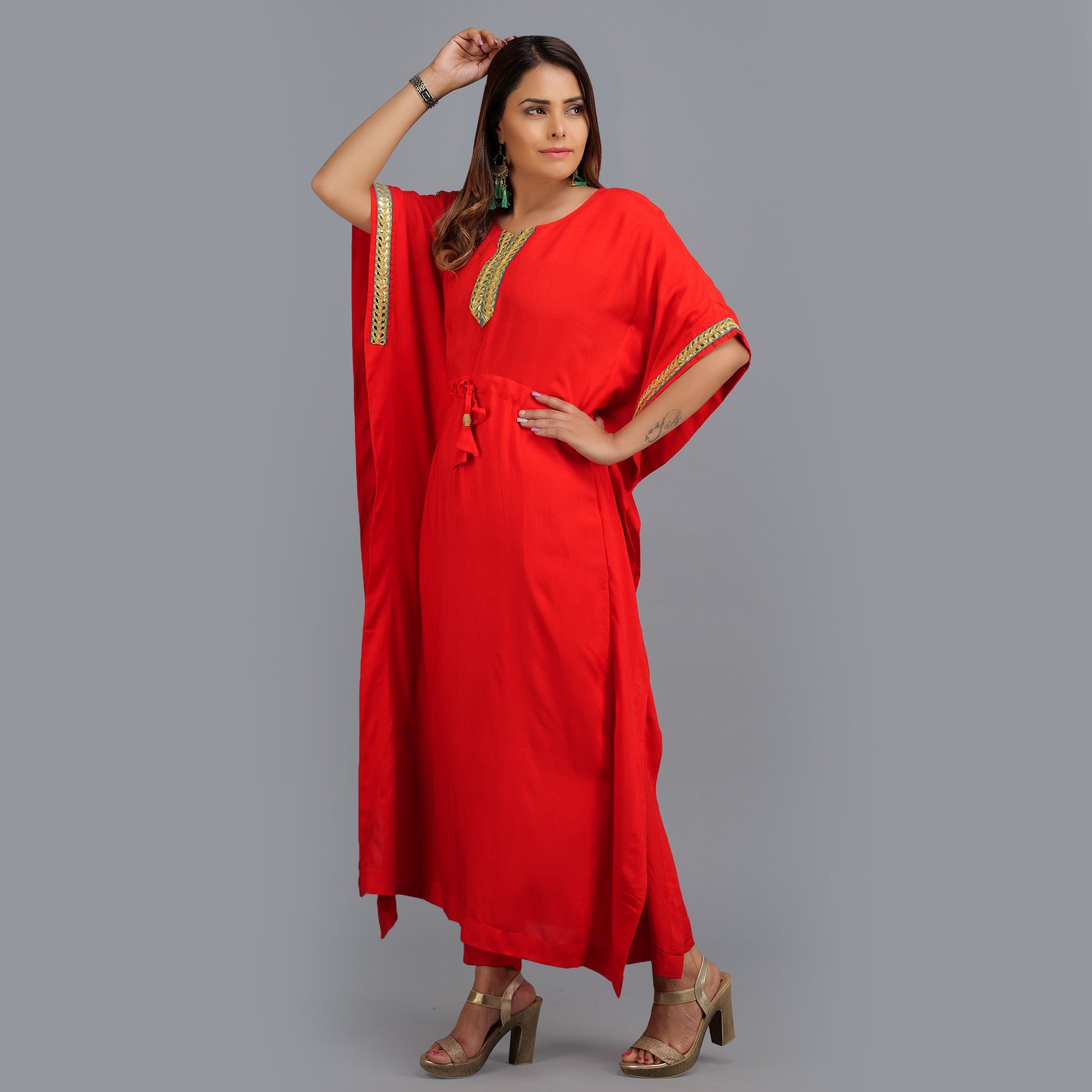Red Kaftan Kurta Set Online