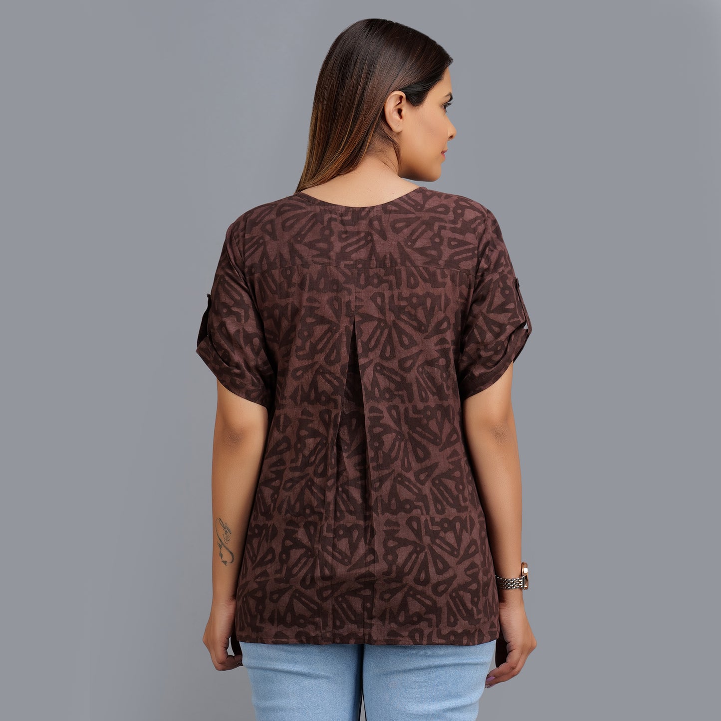 Brown Pure Cotton Top for Women Handblock