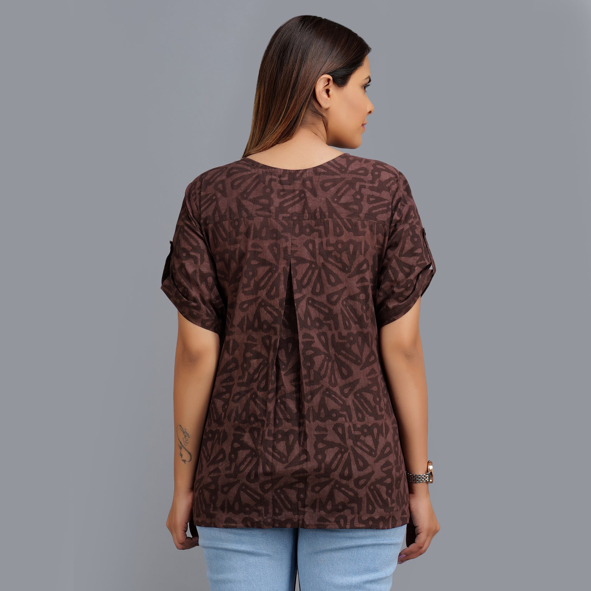 Brown Pure Cotton Top for Women Handblock