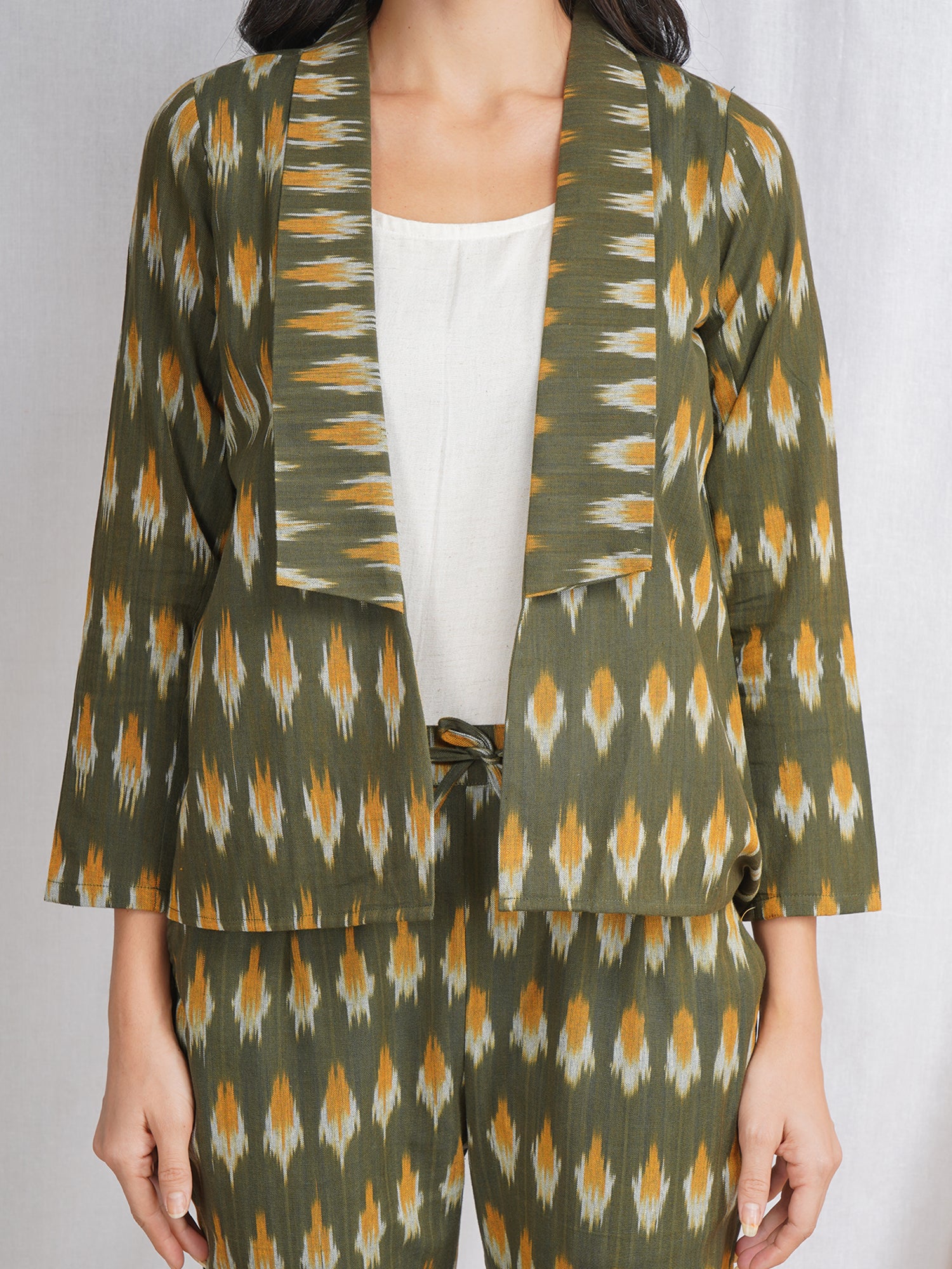 Green Ikat Cotton Blazer jacket for women