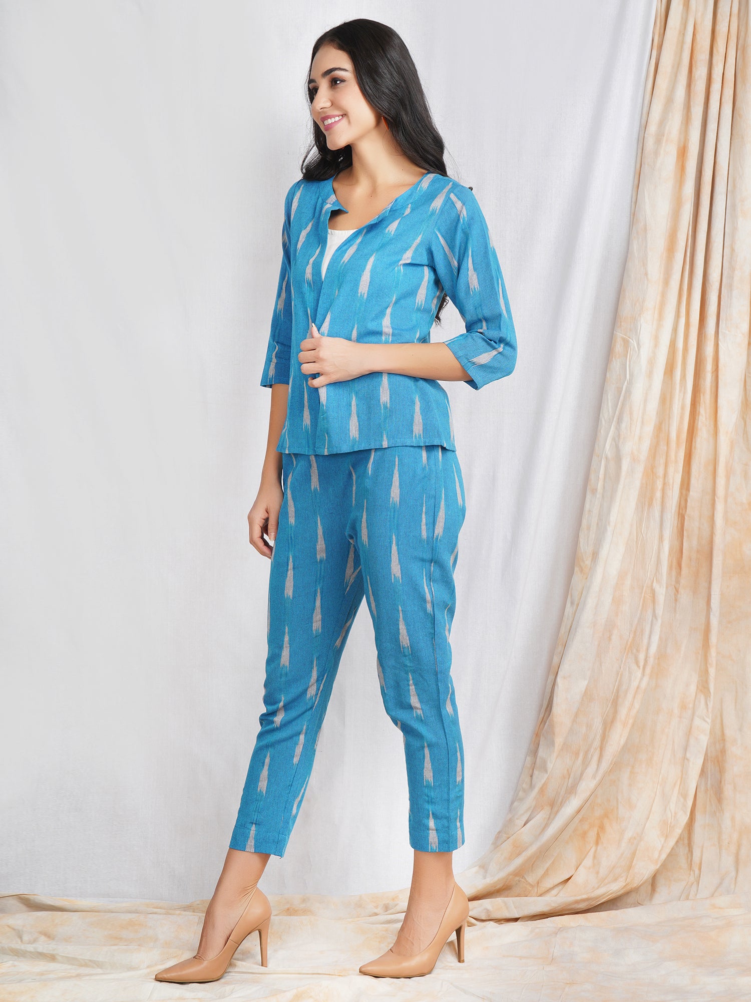 Blue Ikat Jacket Pant Coord set for women