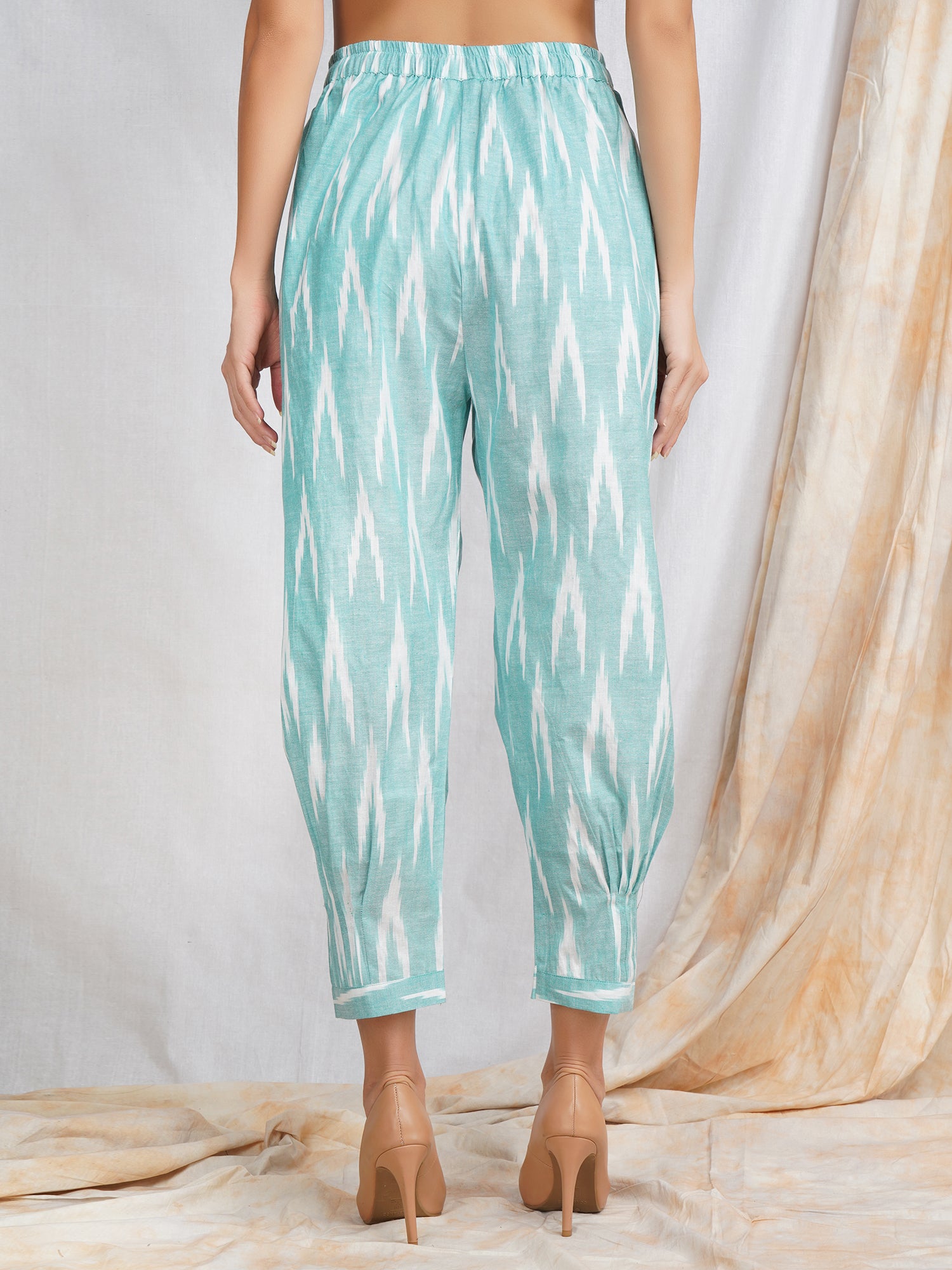 Turquoise Blue Ikat Harem Pants for Women