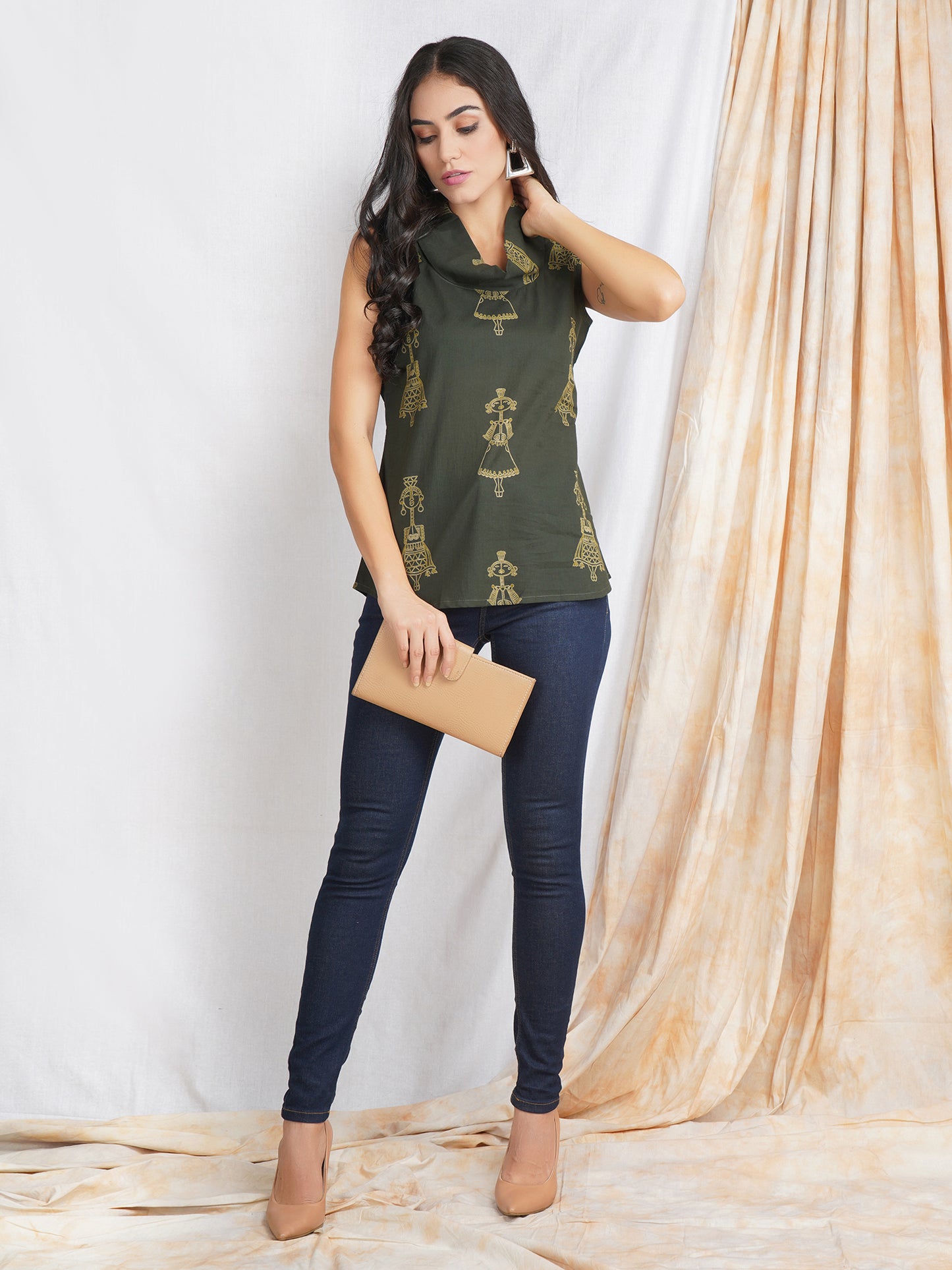 Green Olive Color Cotton Top