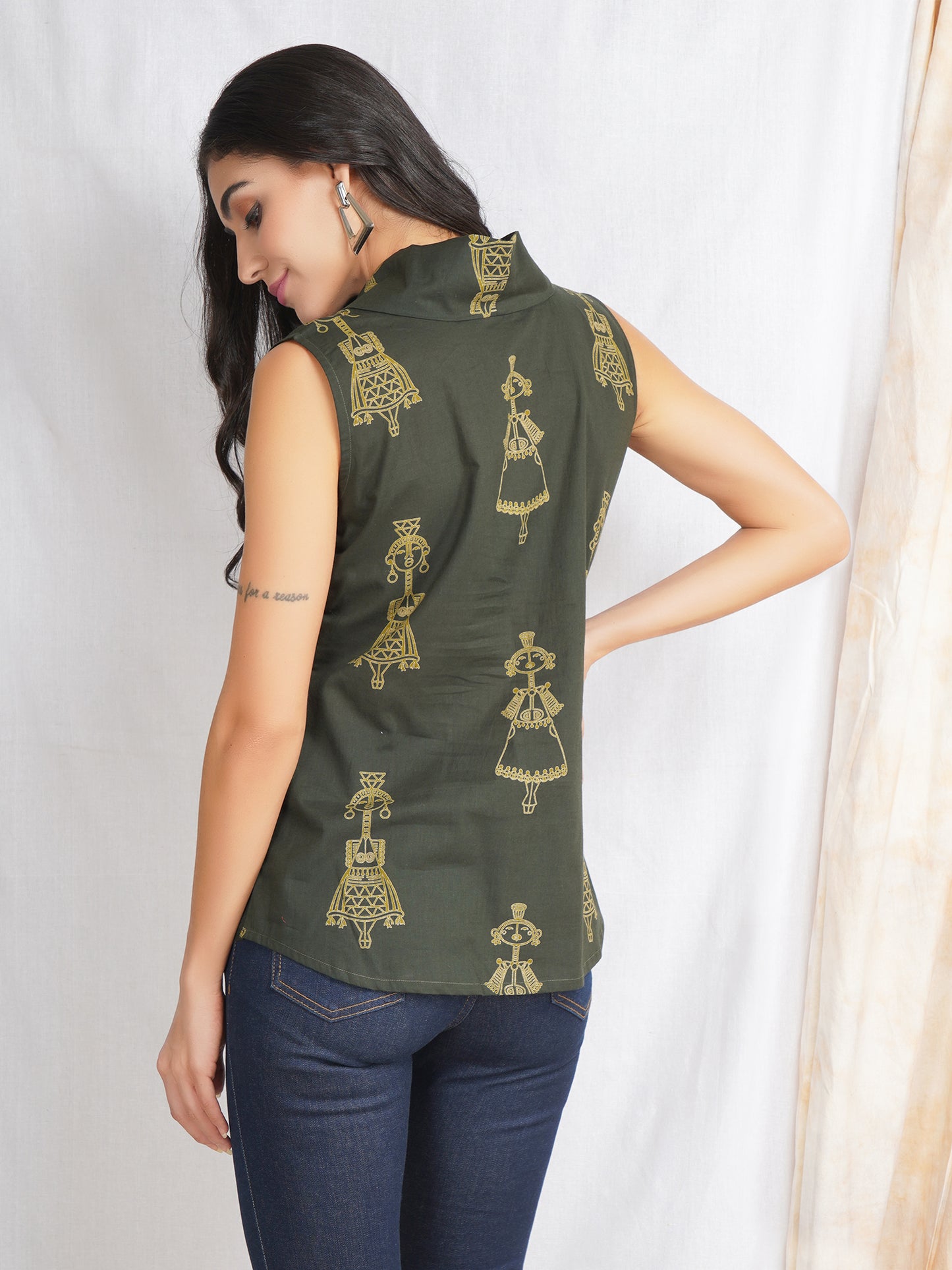 Green Olive Ajrakh Cotton Top