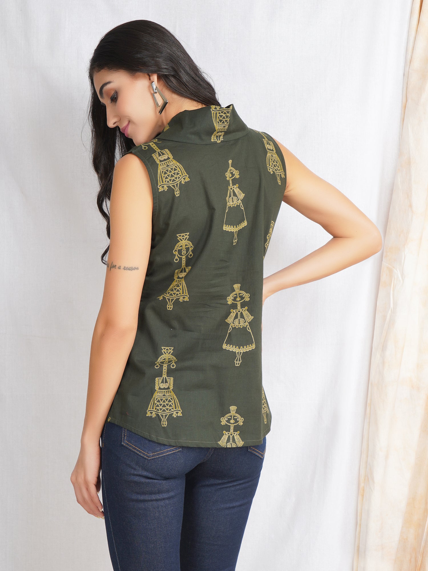 Green Olive Ajrakh Cotton Top