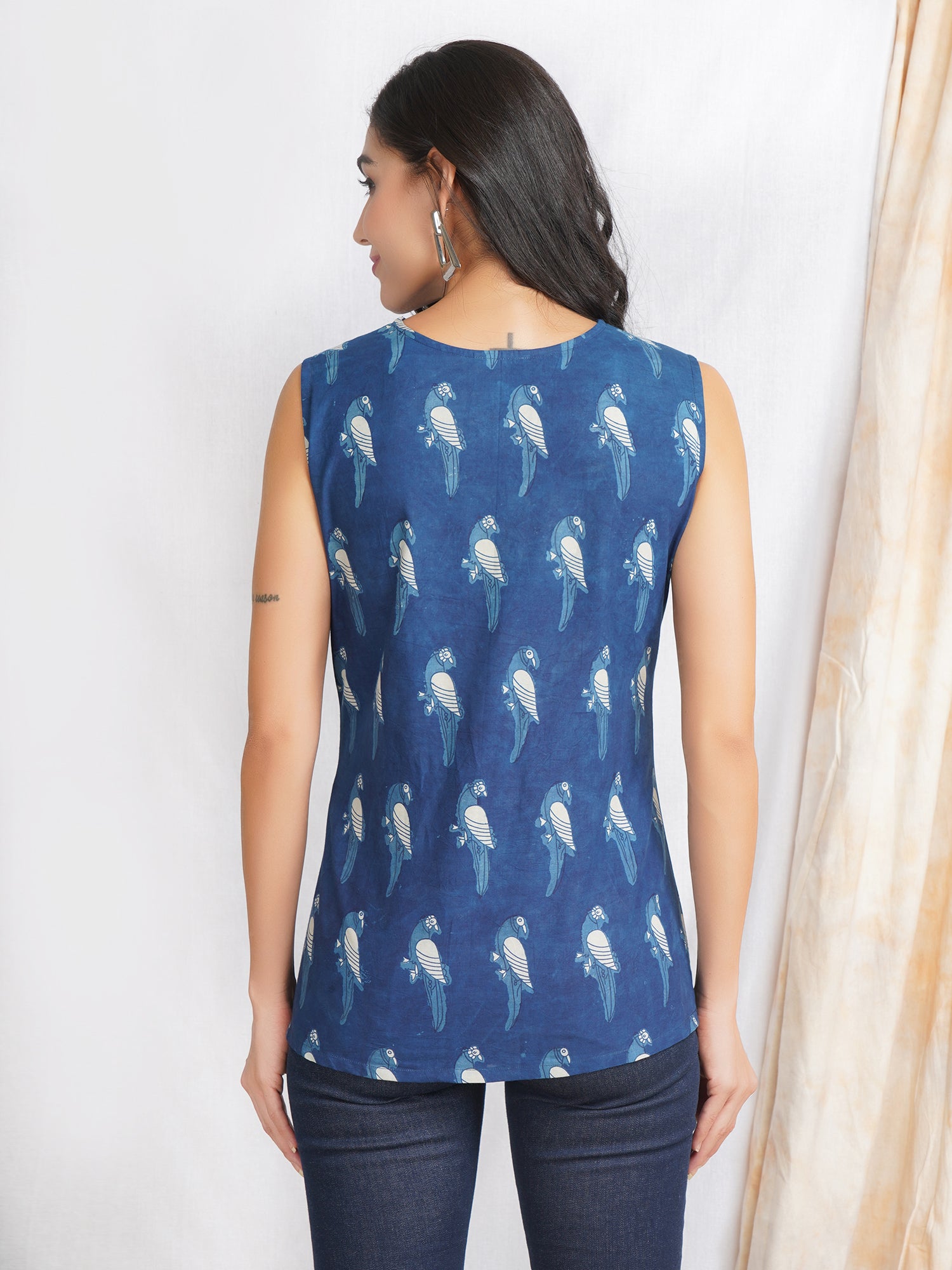 Natural indigo cotton top for women