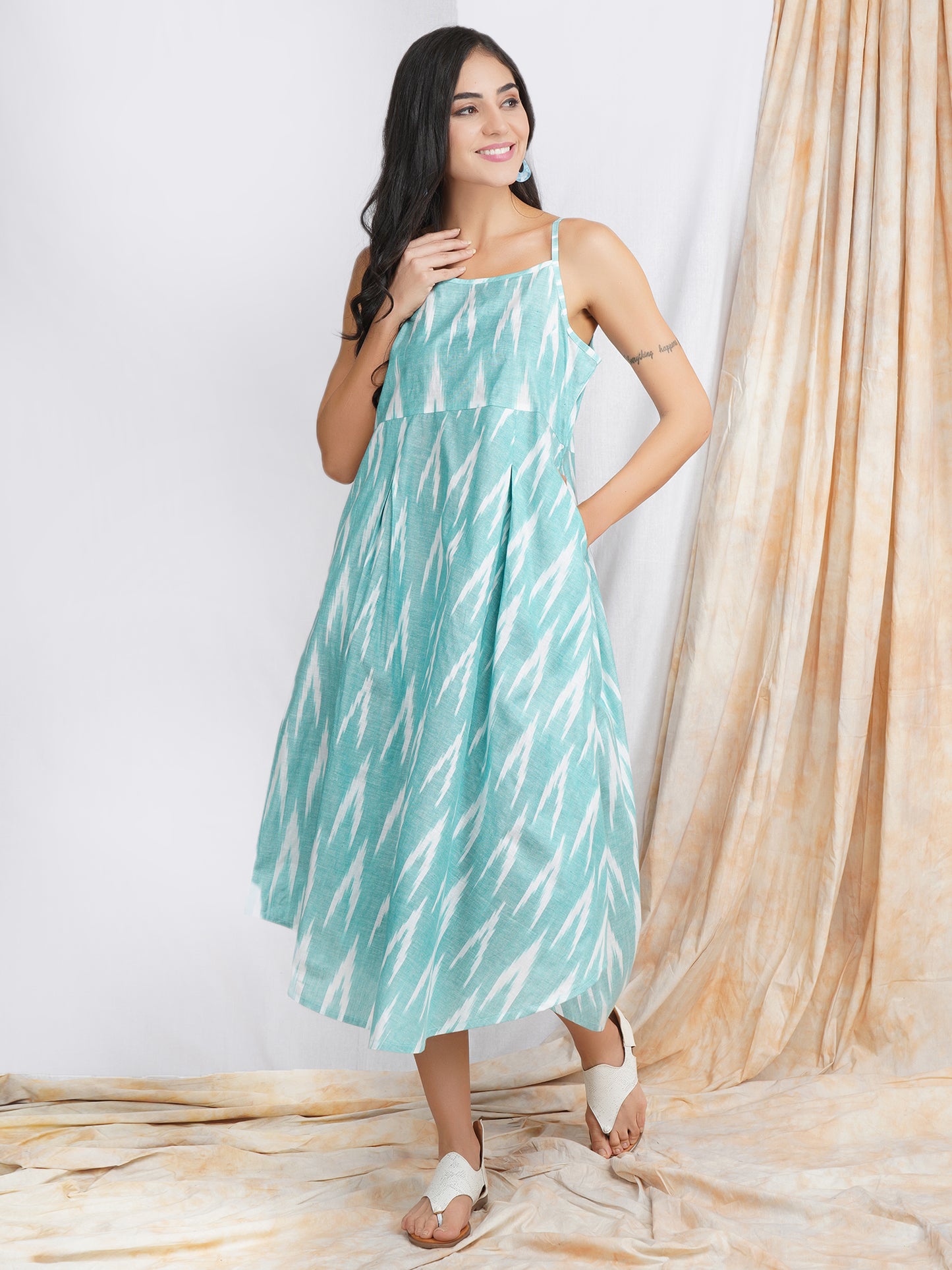 Turquoise Blue Cotton Dress for Ladies