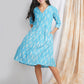 Aqua Blue Ikat Coton Dress for Women 