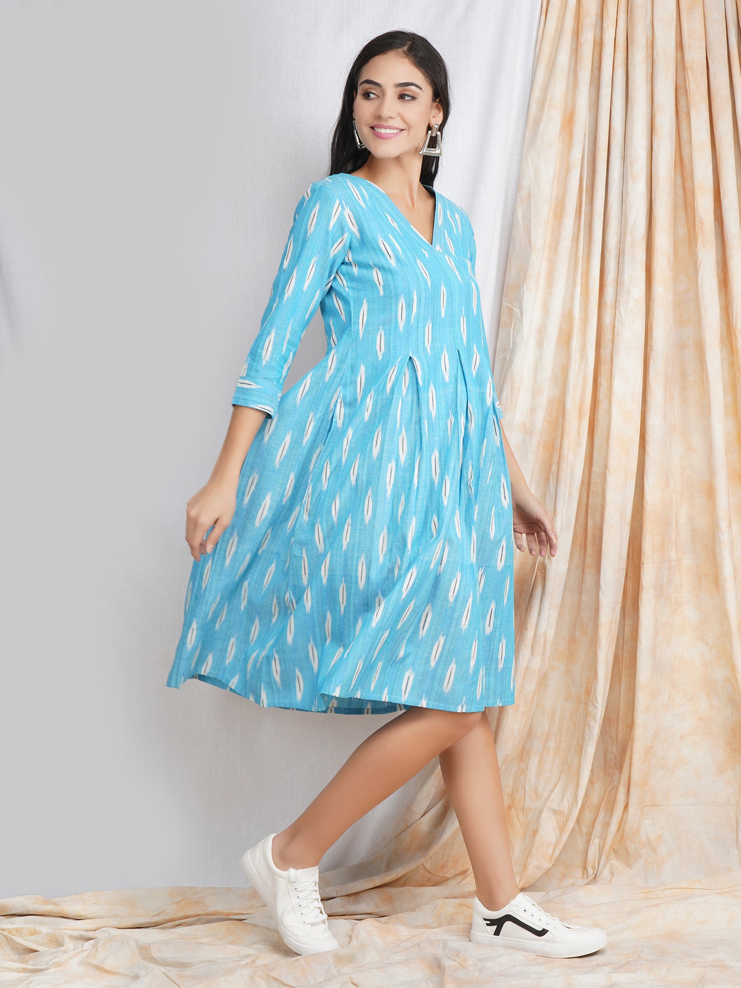Aqua Blue Ikat Dress for Women 