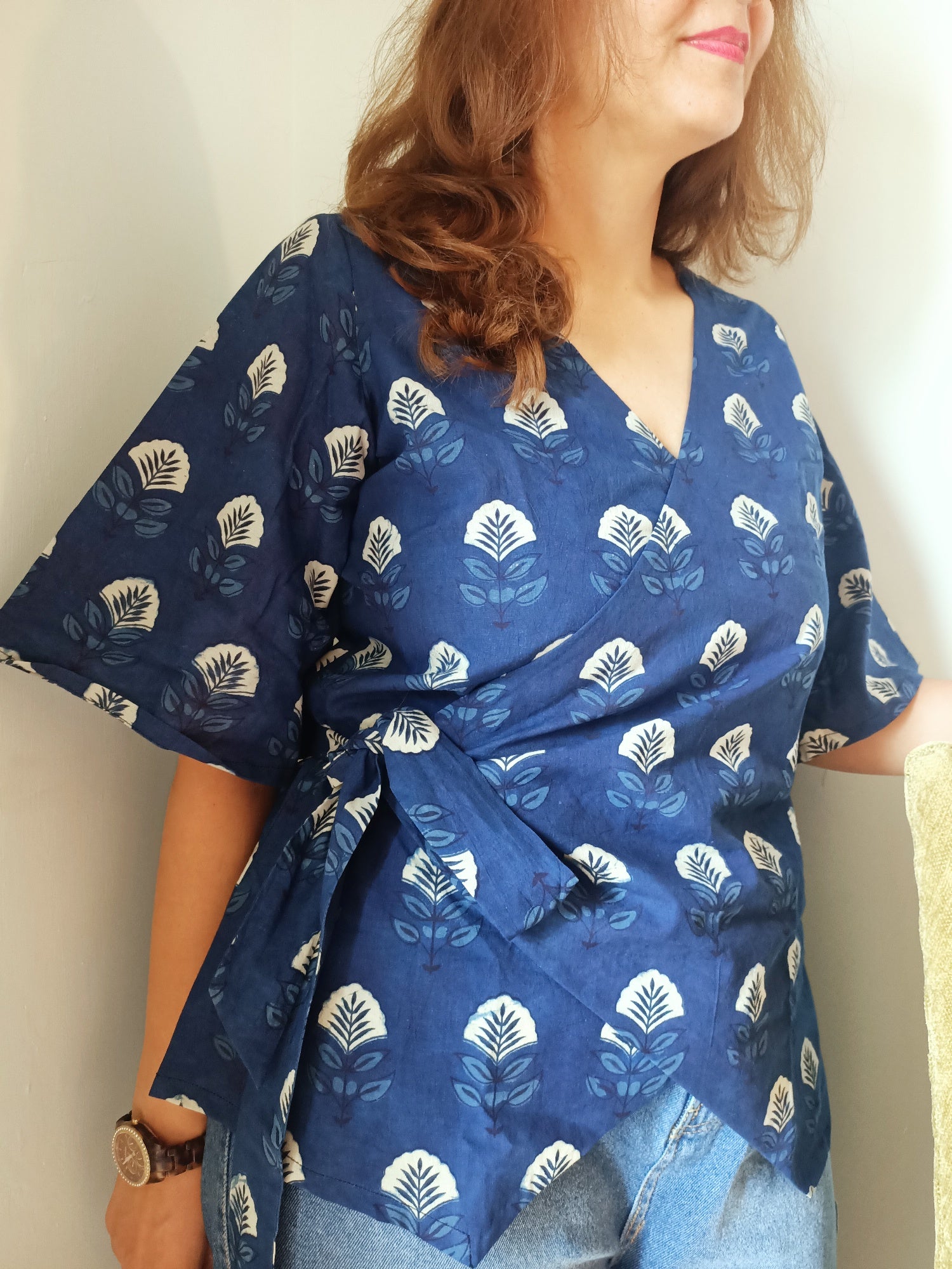 Wrap Around Indigo Cotton Top