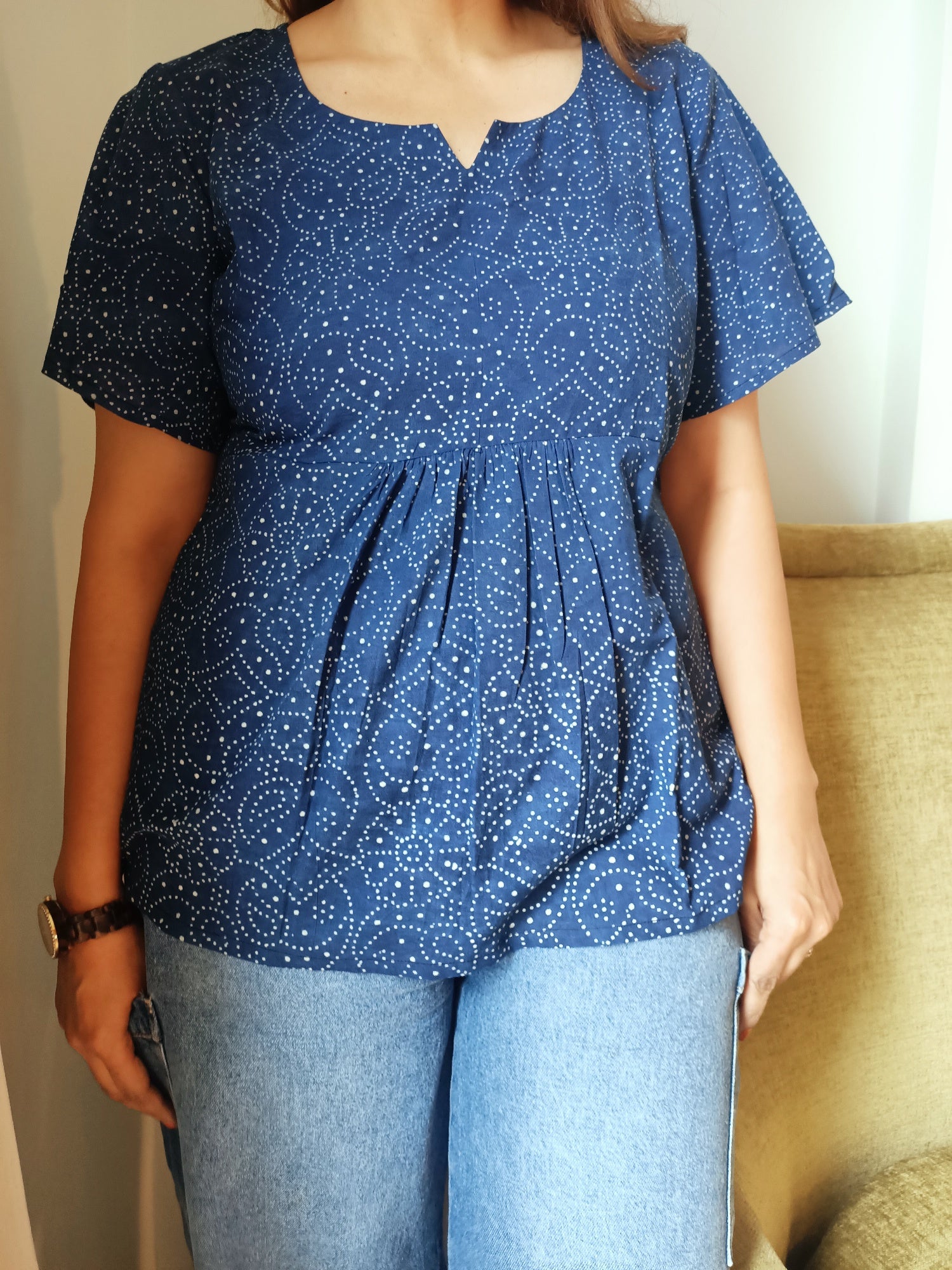 Natural Indigo Handblock Cotton Tops