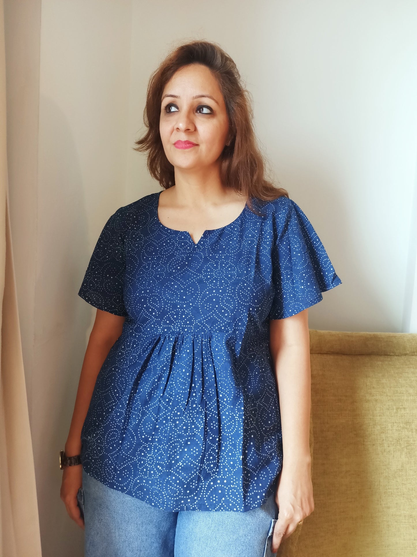 Indigo color cotton tops for women