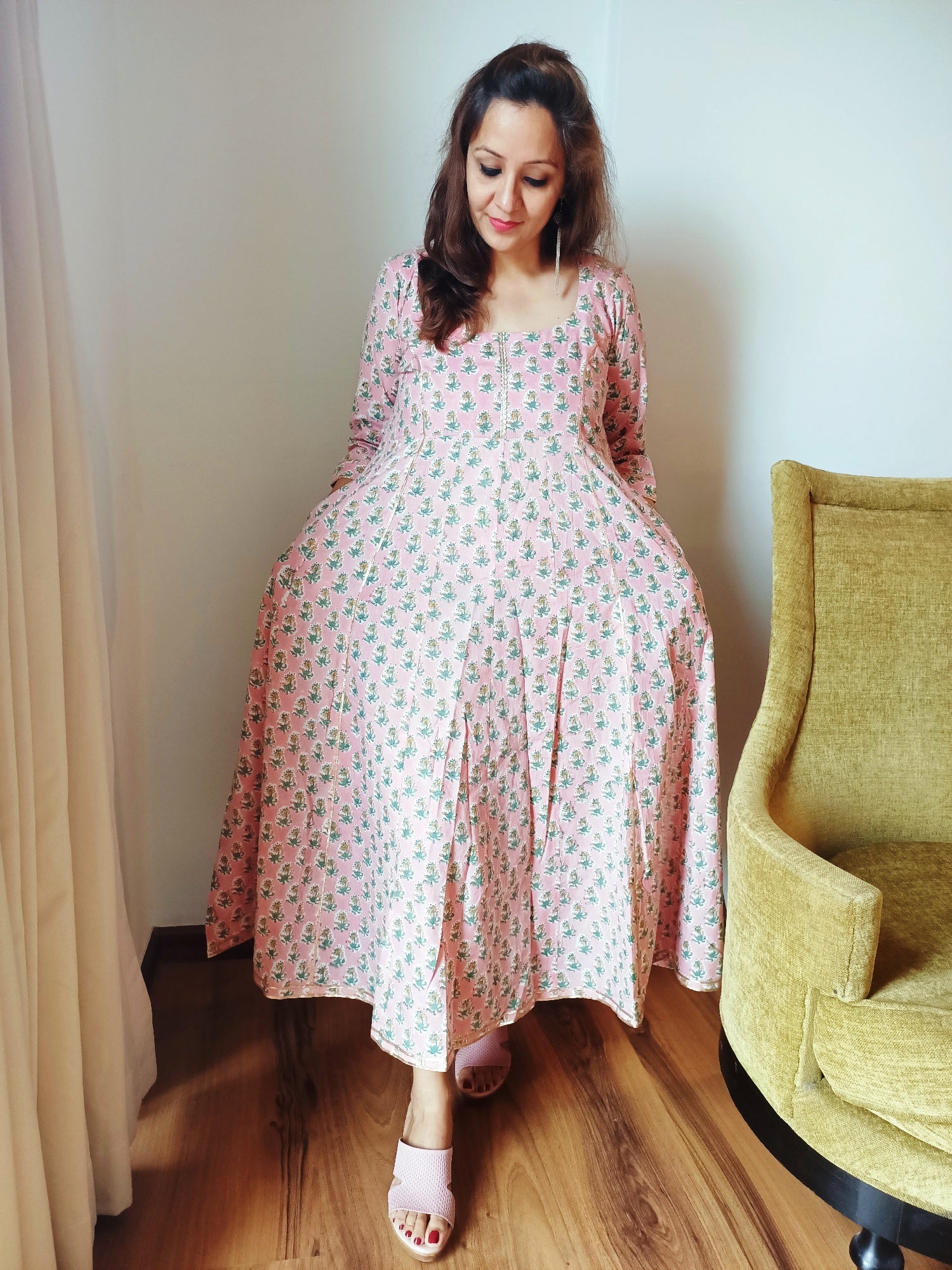 Pink Block print cotton dress