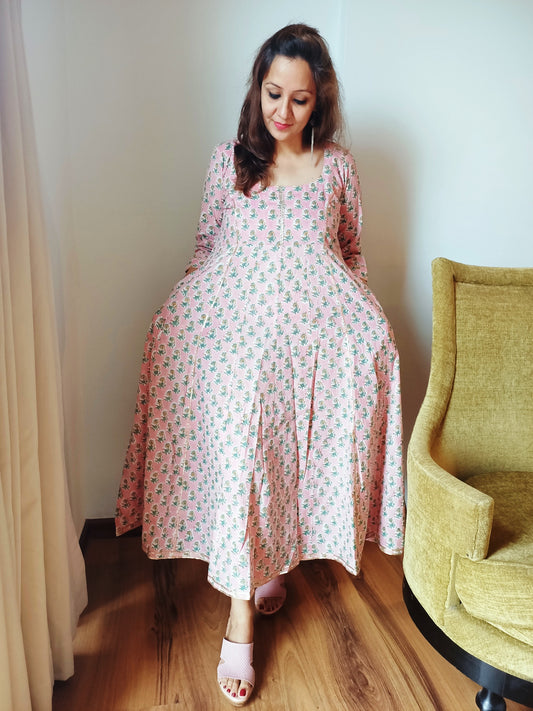 Pink Block print cotton dress