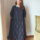 Black Ikat Cotton Dress with Yoke Work