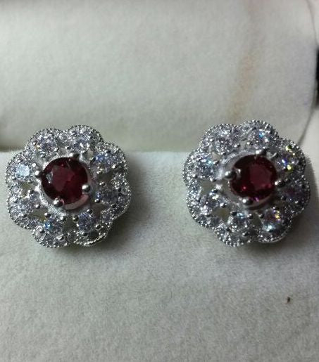 Red Stone Silver Earrings