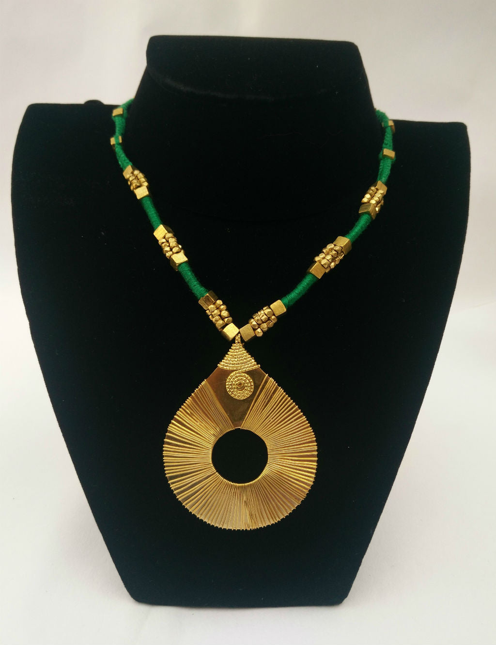 Green Dokra Pendant Necklace
