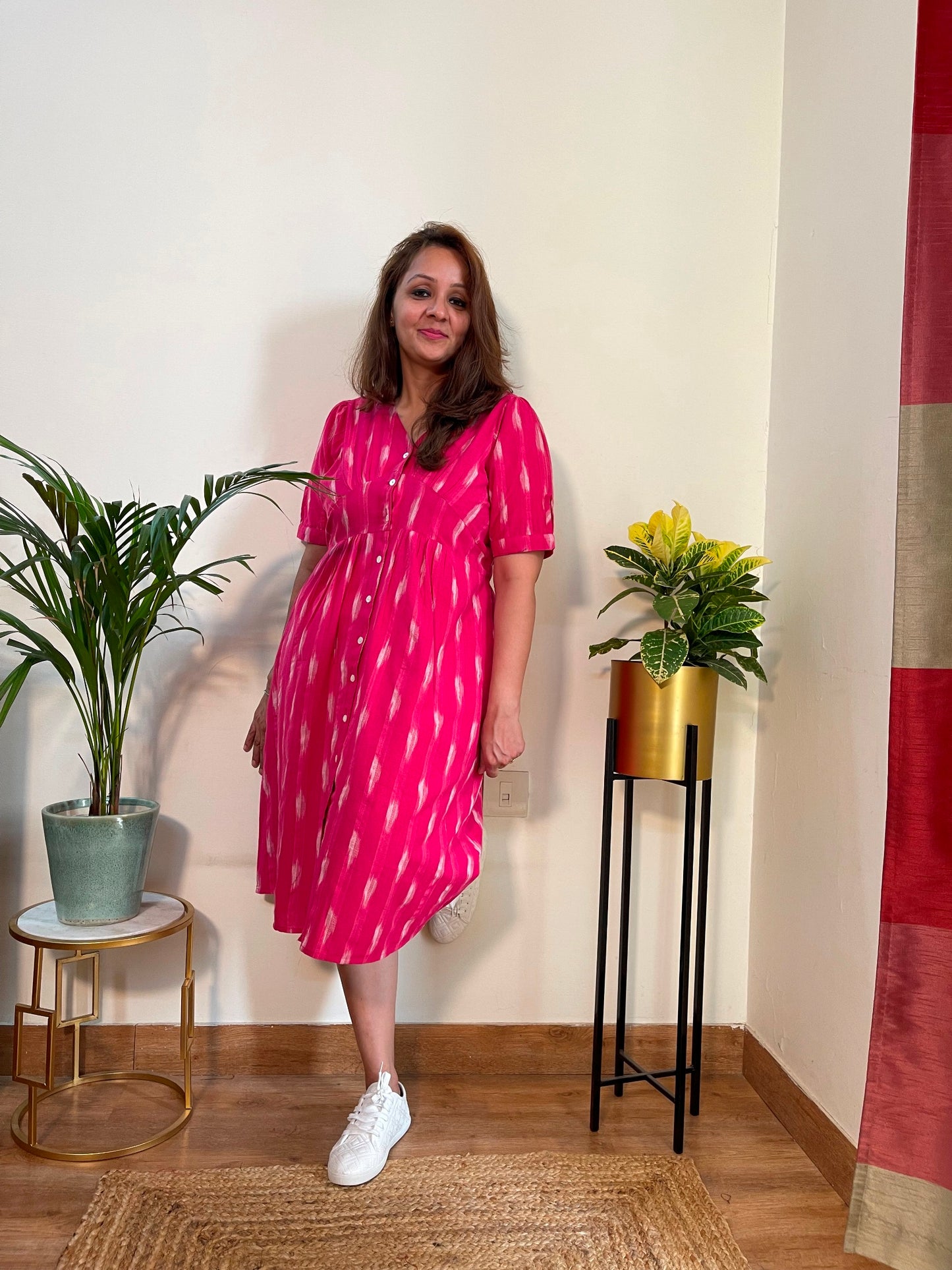 Pink Ikat Cotton Dress for Women