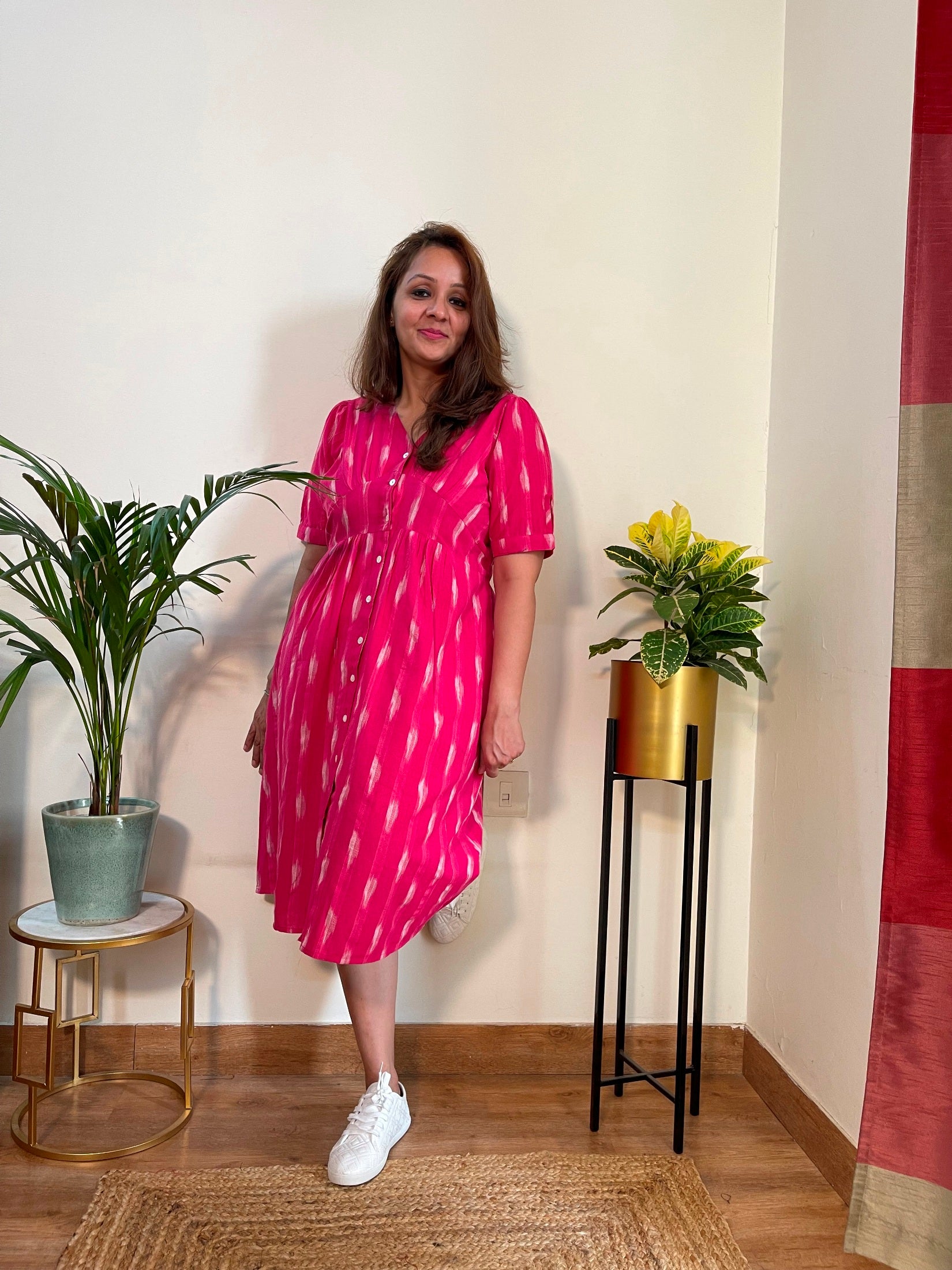 Pink Ikat Cotton Dress for Women