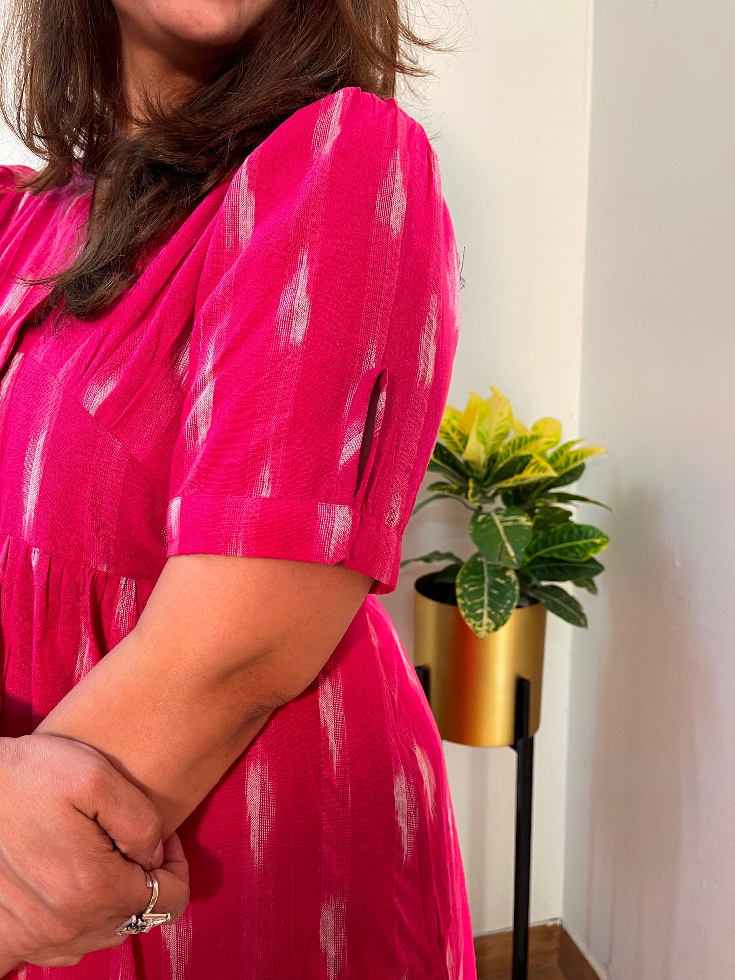 Pink Ikat Cotton Dress for Women