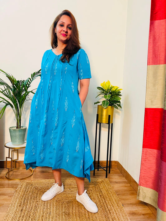 Blue Ikat Cotton Dress Darzaania