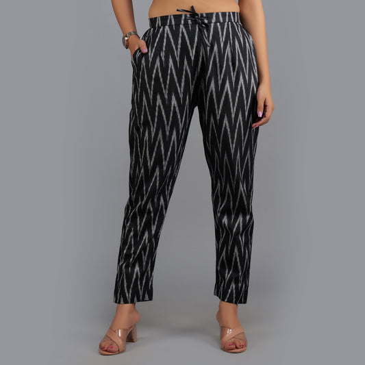 Darzaania Black Ikat Cotton Pants for Women