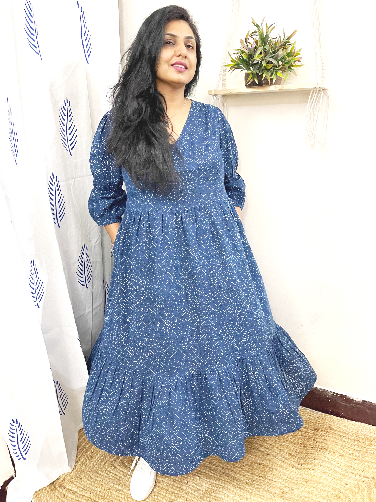 Natural Indigo Cotton Maxi Dress for women