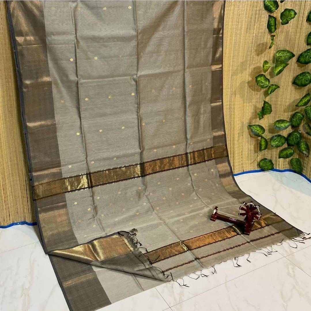 Maheshwari Grey Cotton Silk Saree